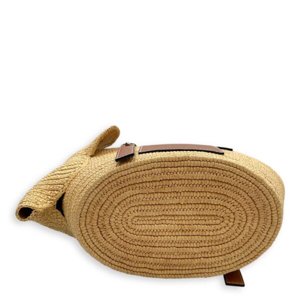 Elephant Basket Small Beige Top Handle Bag in Raffia/Calfskin, Silver hardware - Image 6
