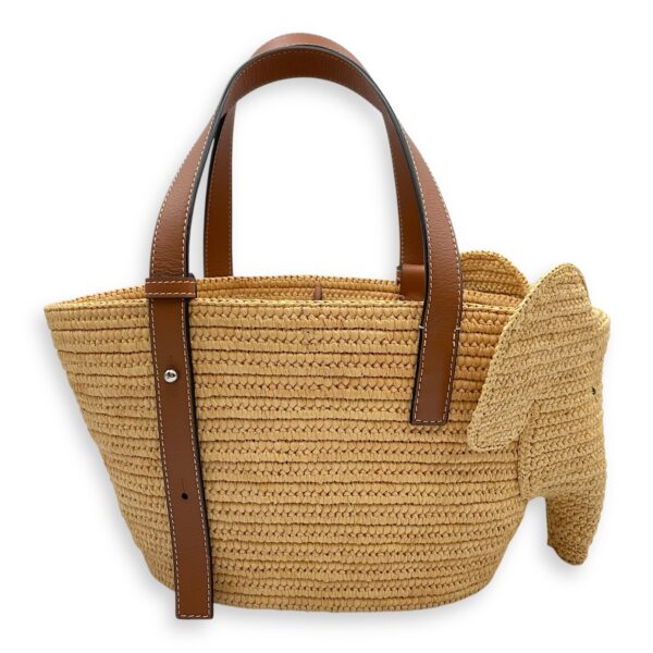 Elephant Basket Small Beige Top Handle Bag in Raffia/Calfskin, Silver hardware - Image 3