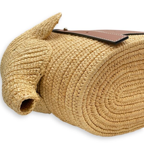 Elephant Basket Small Beige Top Handle Bag in Raffia/Calfskin, Silver hardware - Image 8