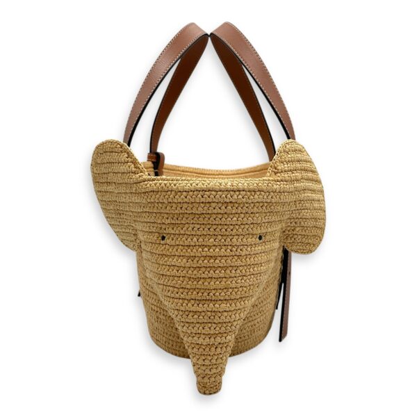 Elephant Basket Small Beige Top Handle Bag in Raffia/Calfskin, Silver hardware - Image 4