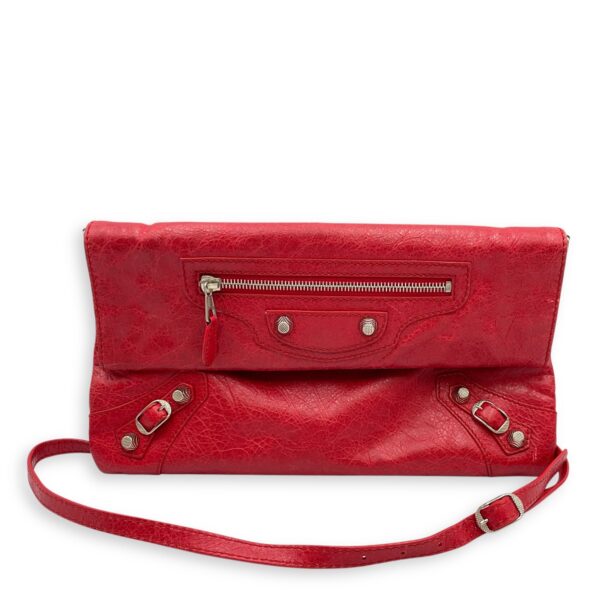 City Pouch Red Crossbody Bag in Distressed Leather, Silver hardware - Image 11