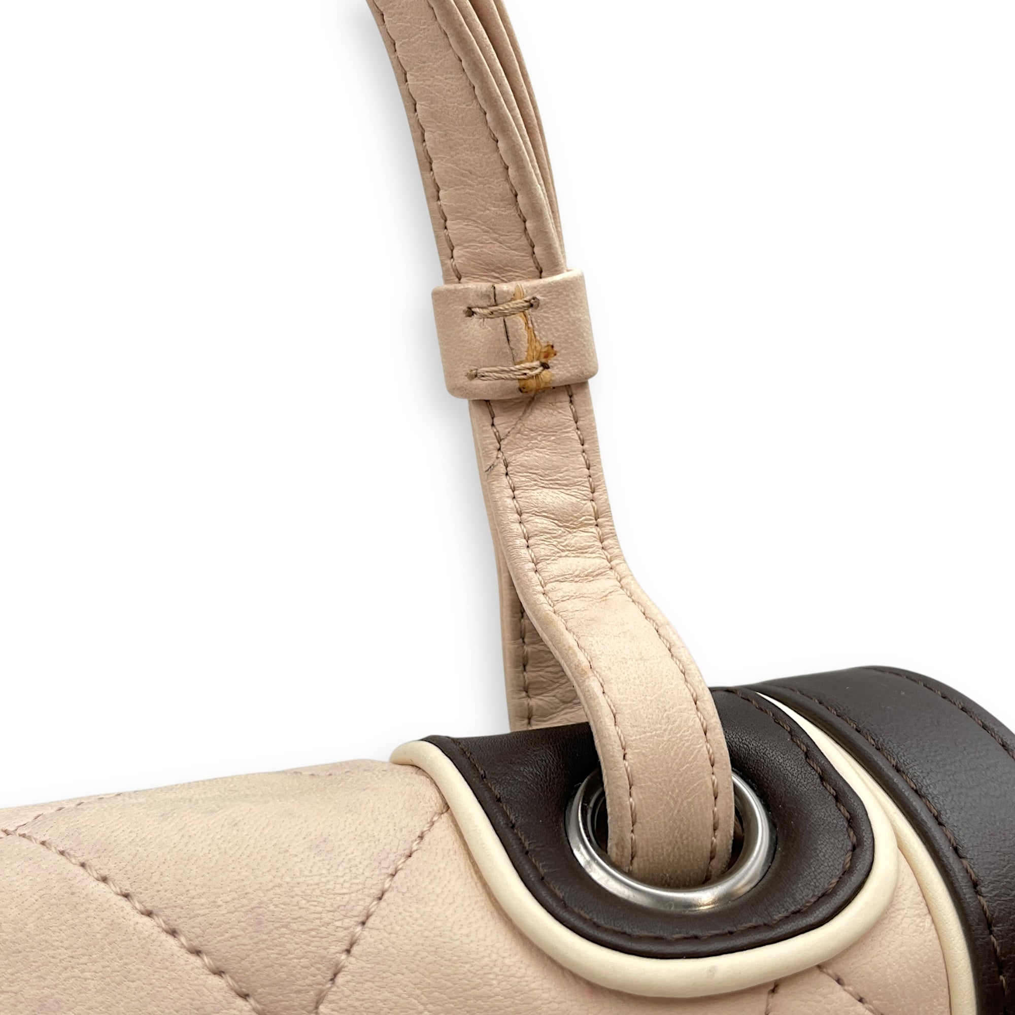 Two Tone Mademoiselle Lock Flap Beige Sholder bag in Lambskin, Silver hardware - Image 14