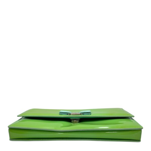Cara Bow Green Crossbody Bag in Patent Leather, Silver hardware - Image 6
