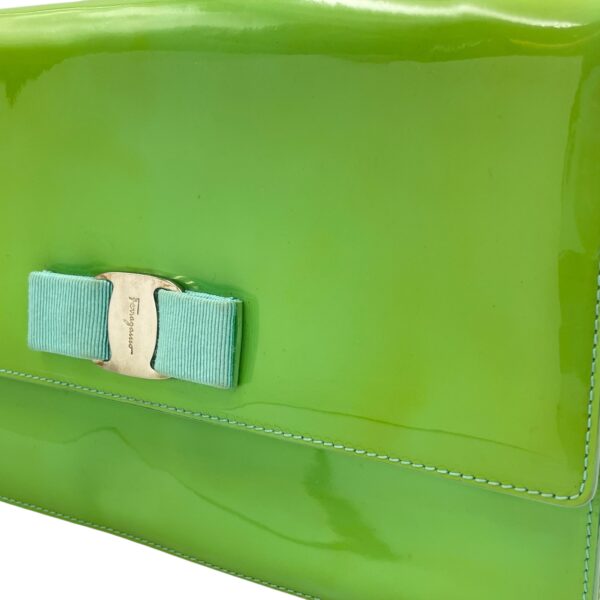 Cara Bow Green Crossbody Bag in Patent Leather, Silver hardware - Image 14