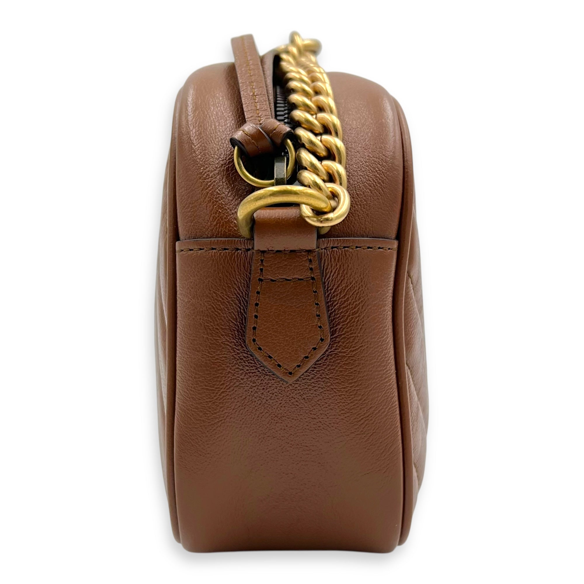 GG Marmont Crossbody Bag Brown in Calfskin, Gold hardware - Image 4