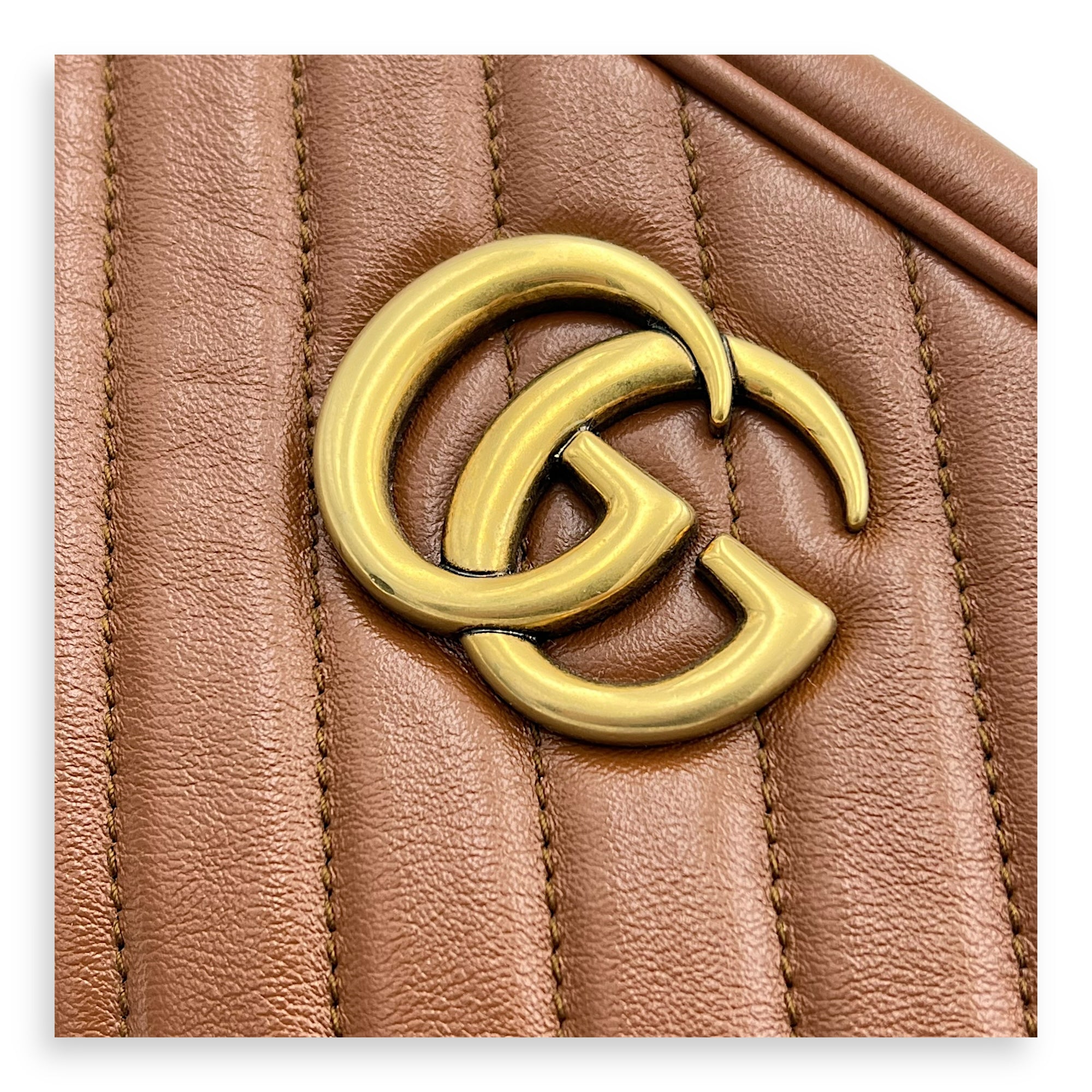 GG Marmont Crossbody Bag Brown in Calfskin, Gold hardware - Image 9