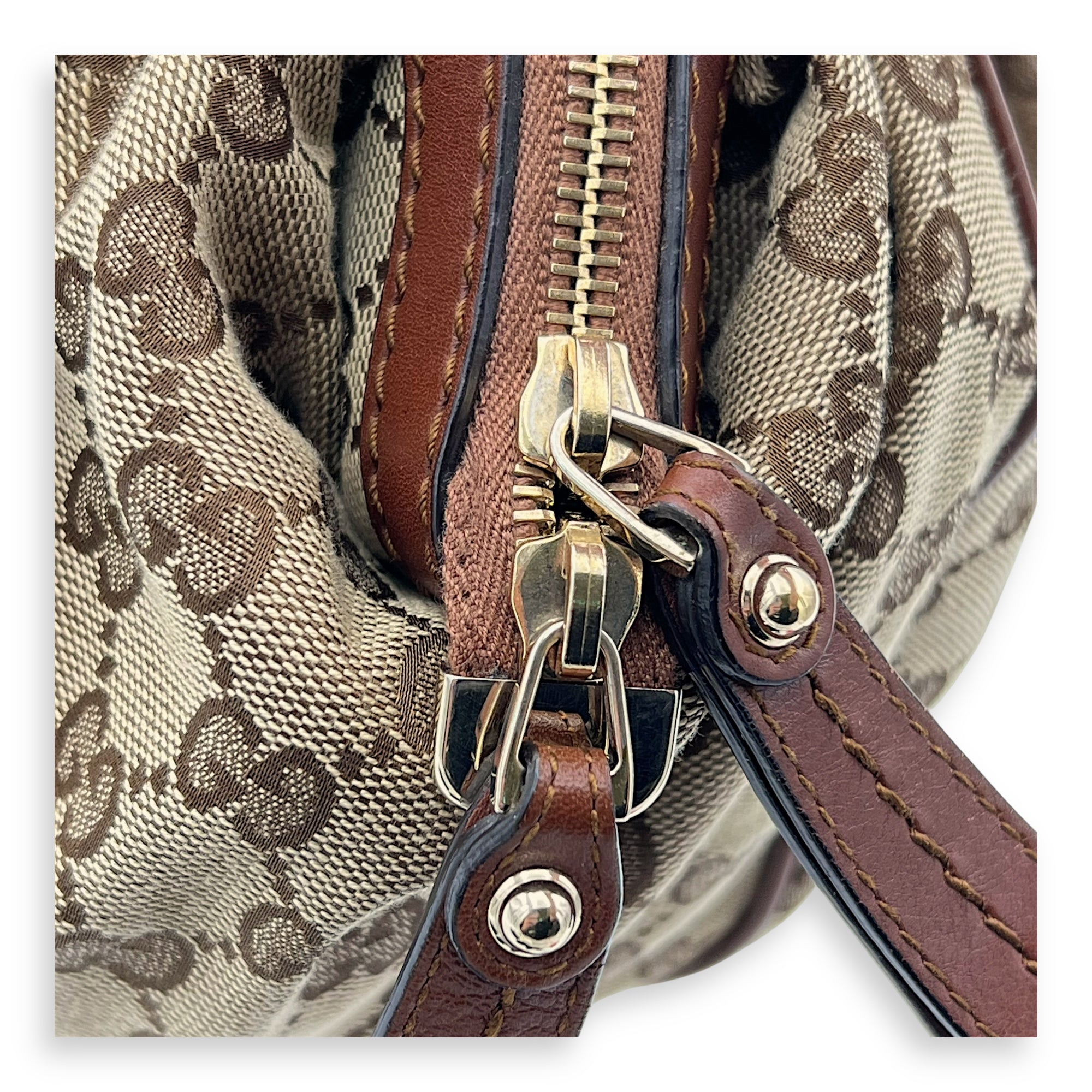 GG Top Handle Bag Brown in Jacquard, Gold hardware - Image 11