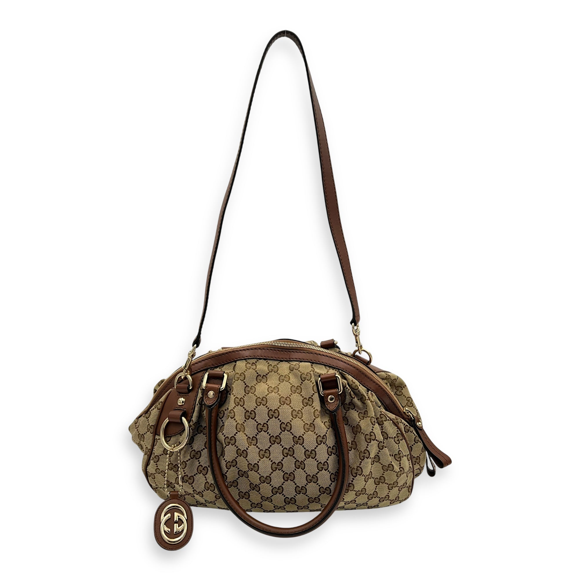 GG Top Handle Bag Brown in Jacquard, Gold hardware - Image 14