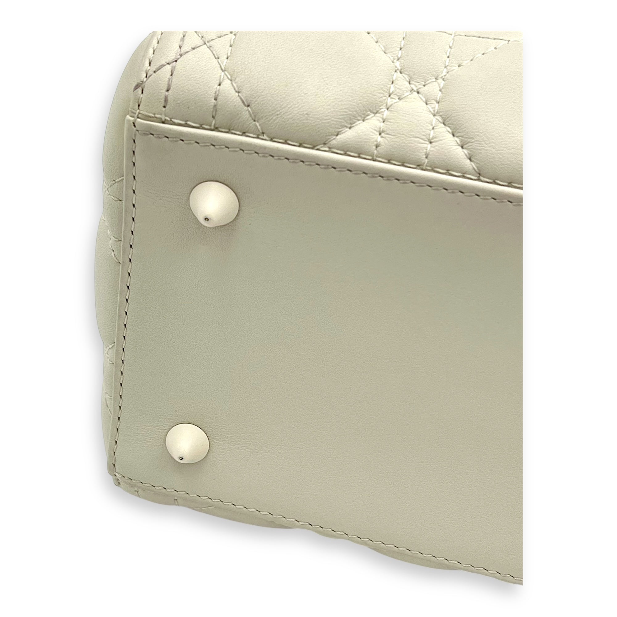 Lady Dior Top Handle Bag Medium White in Lambskin, Ultramatte hardware - Image 6