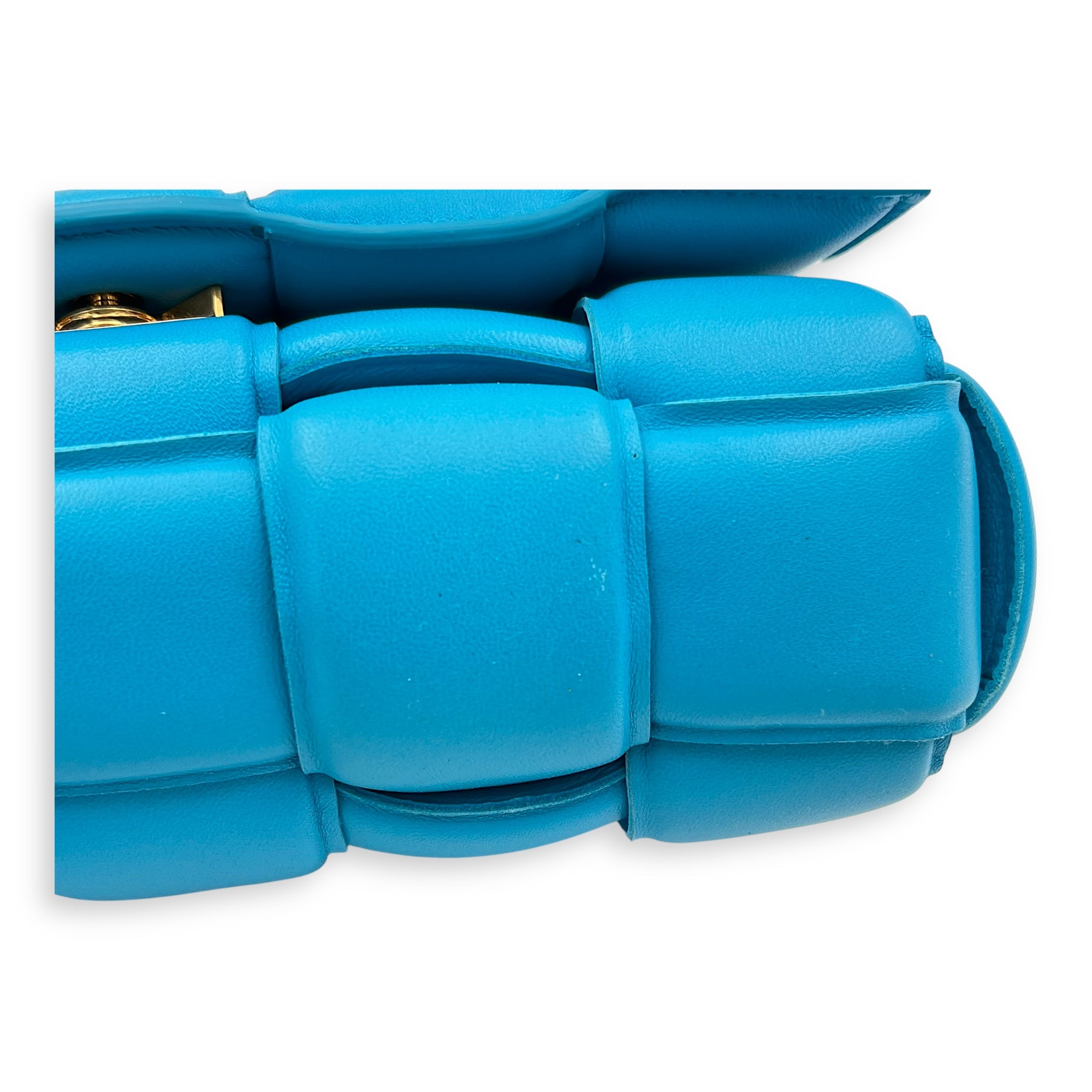 Padded Cassette Shoulder Bag Blue in Lambskin, Gold hardware - Image 8