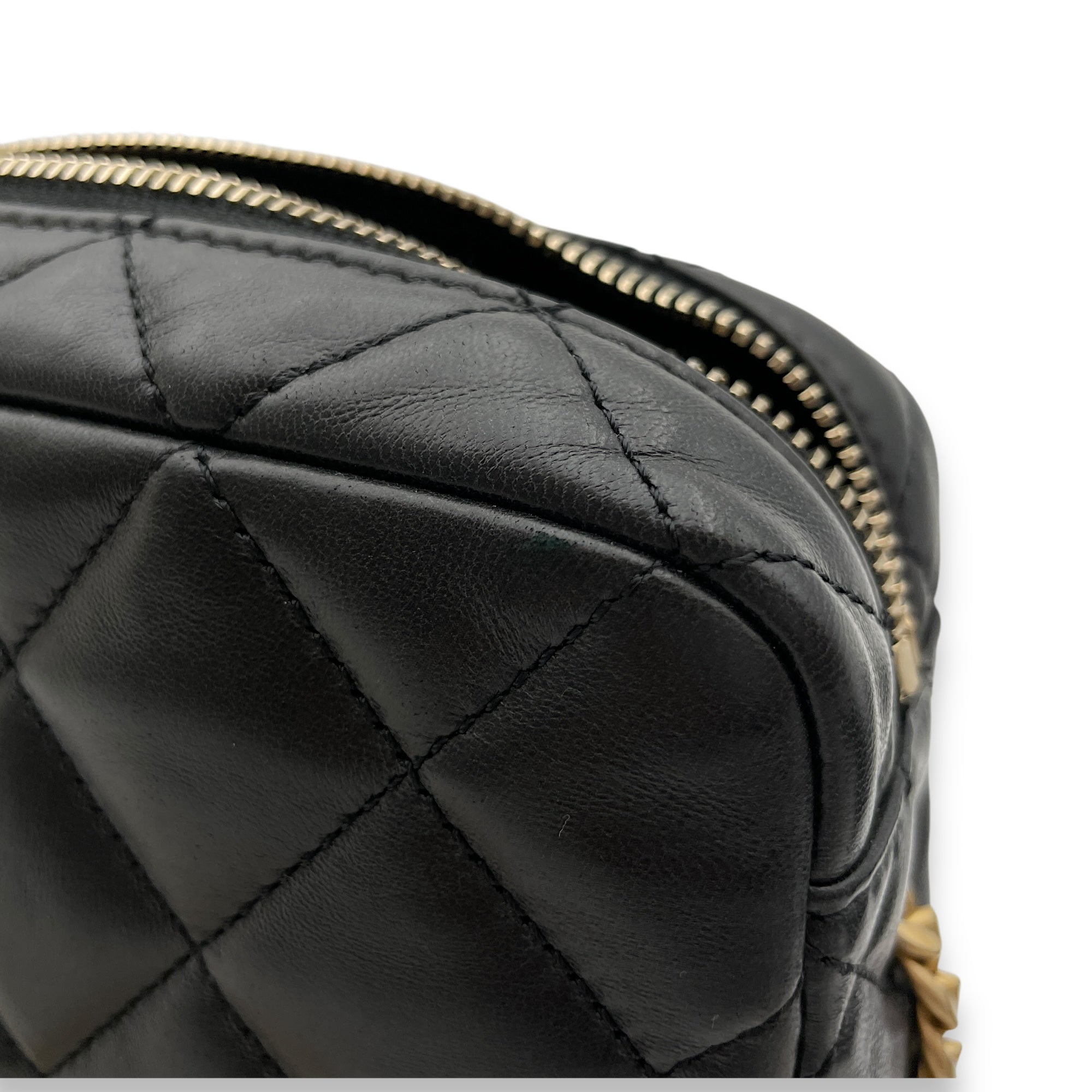 All Slide Camera Black Crossbody Bag in Lambskin, Gold hardware - Image 9