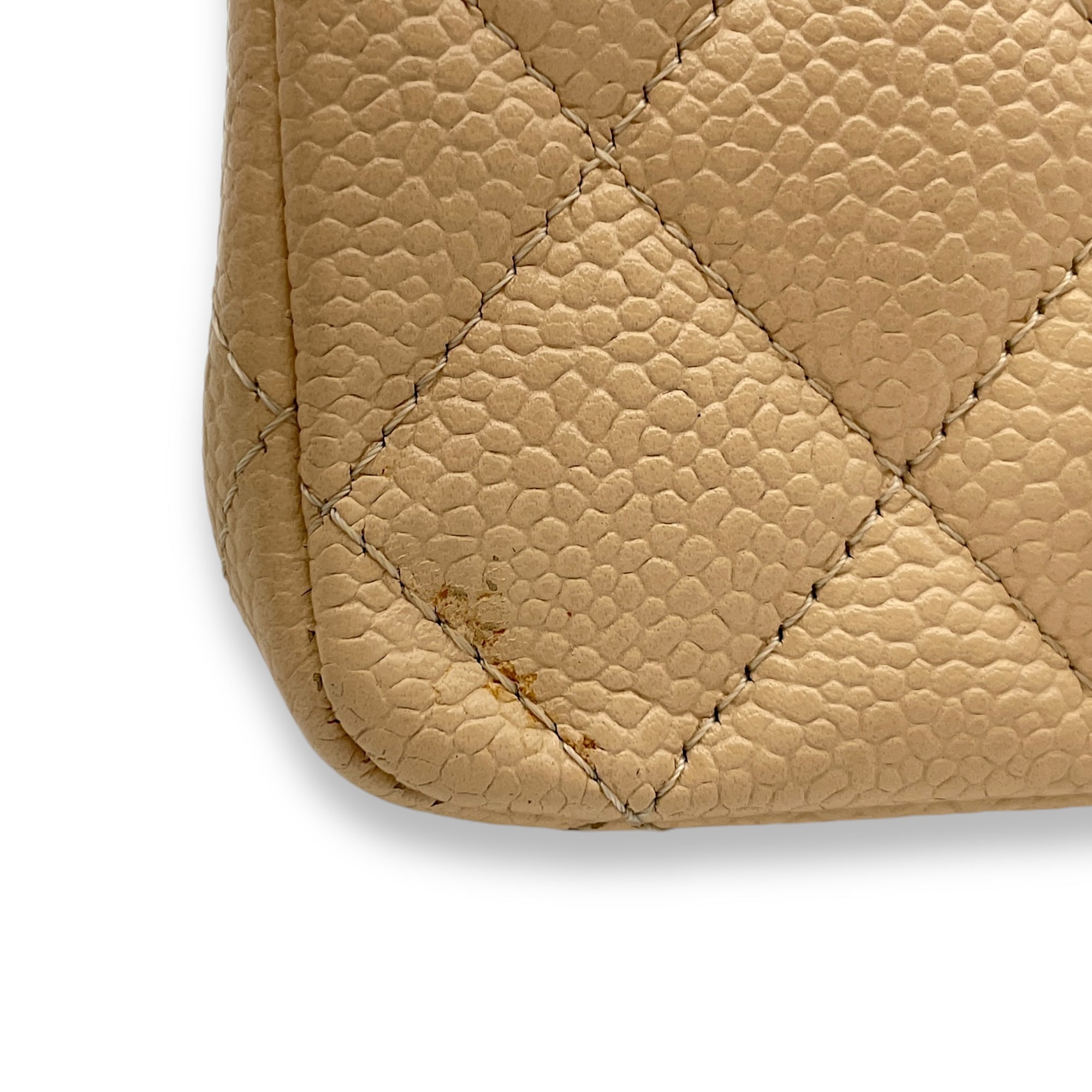 Classic Double Flap Beige Shoulder Bag in Caviar Leather, Silver hardware - Image 7