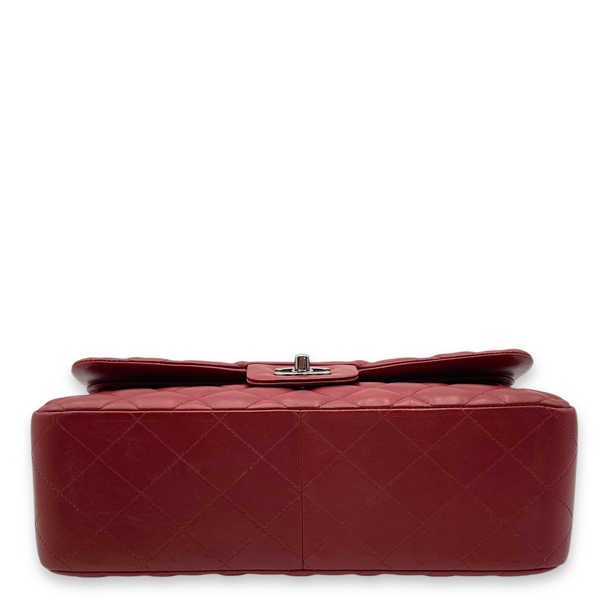 Classic Double Flap Jumbo Red Shoulder Bag in Lambskin, Palladium hardware - Image 6