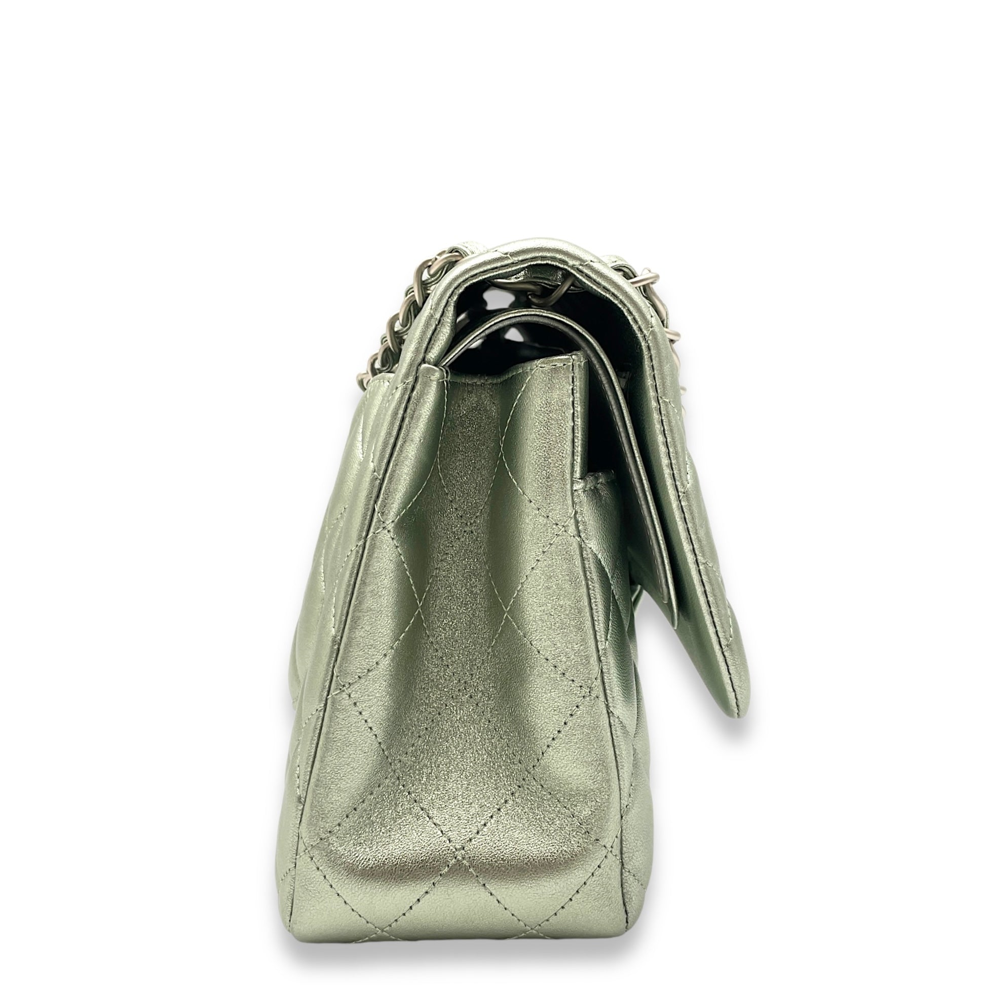 Classic Double Flap Metallic Green Shoulder Bag in Lambskin, Matte Ruthenium hardware - Image 4