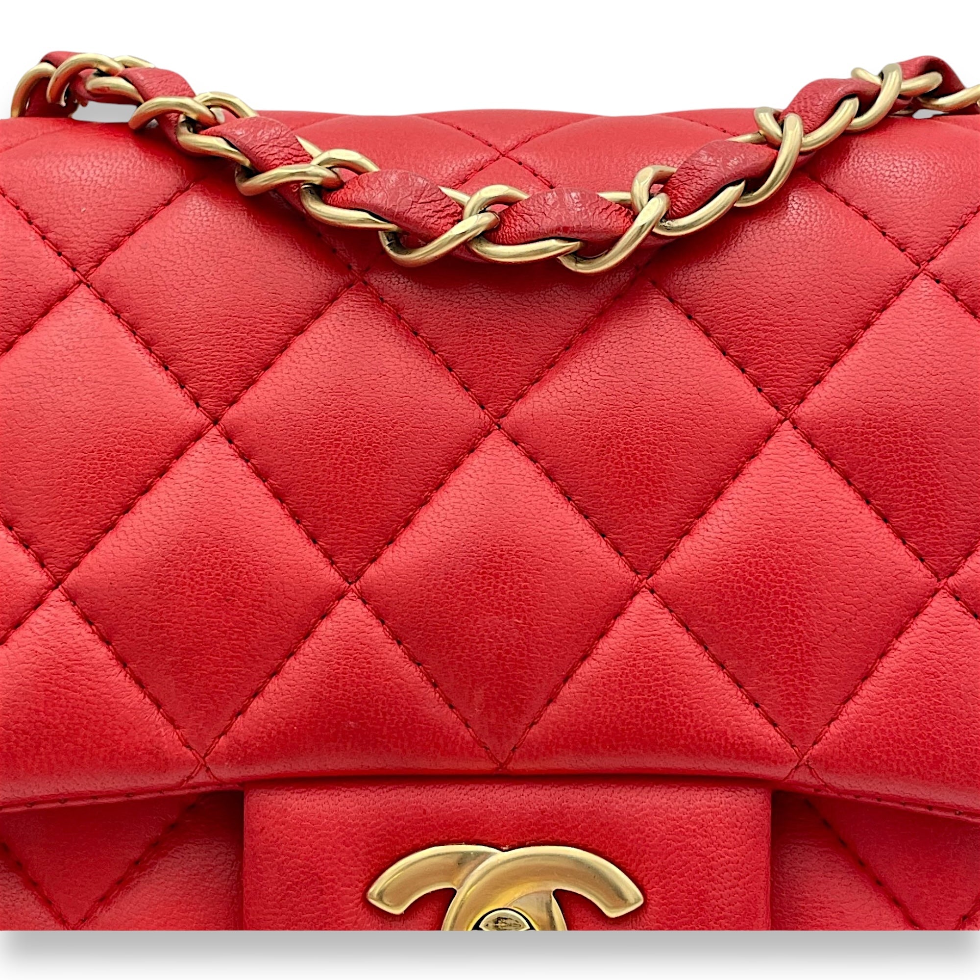 Classic Mini Red Crossbody Bag in Lambskin, Gold hardware - Image 10
