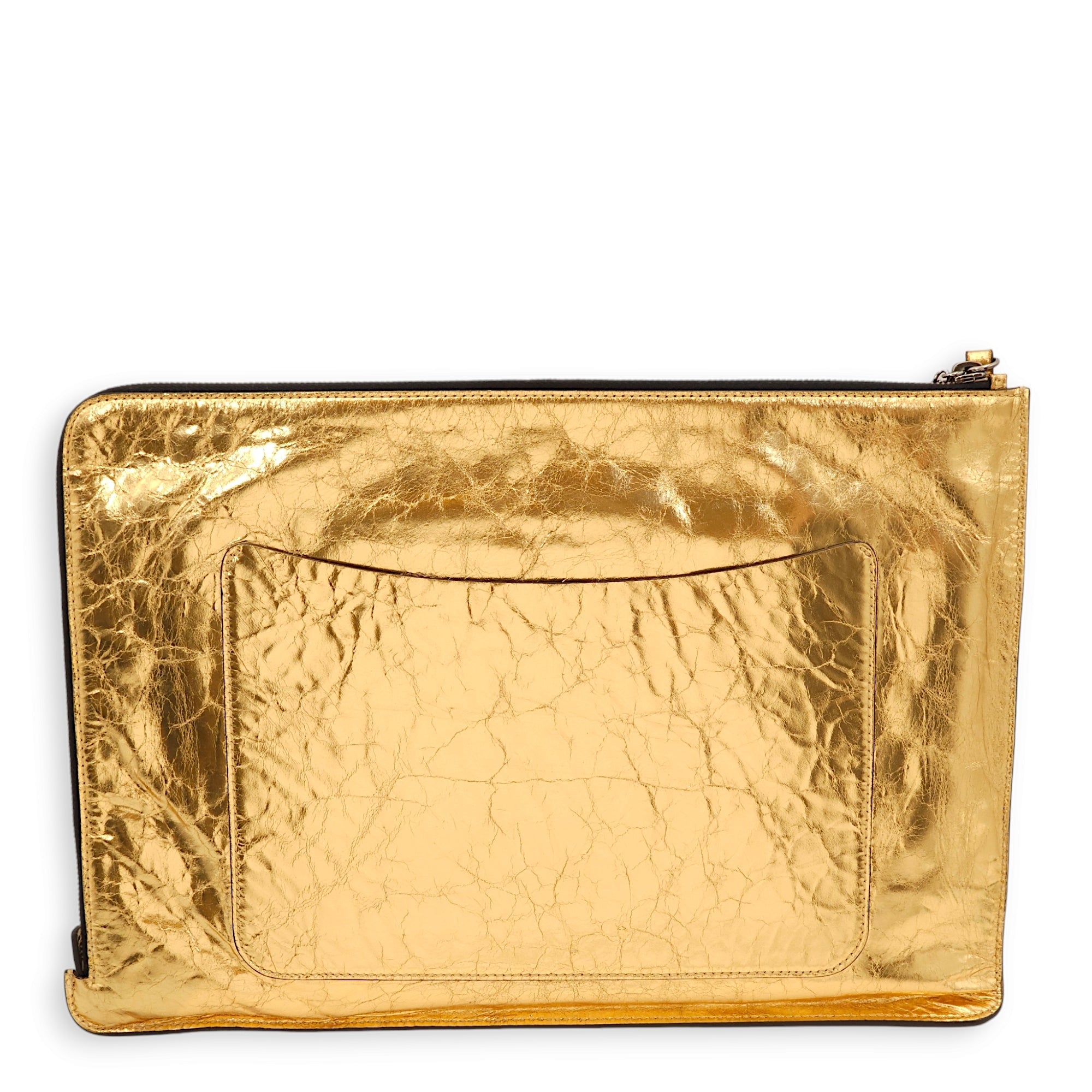 Feministe Mais Feminine Matallic Gold Clutch in Calfskin, Palladium hardware - Image 3