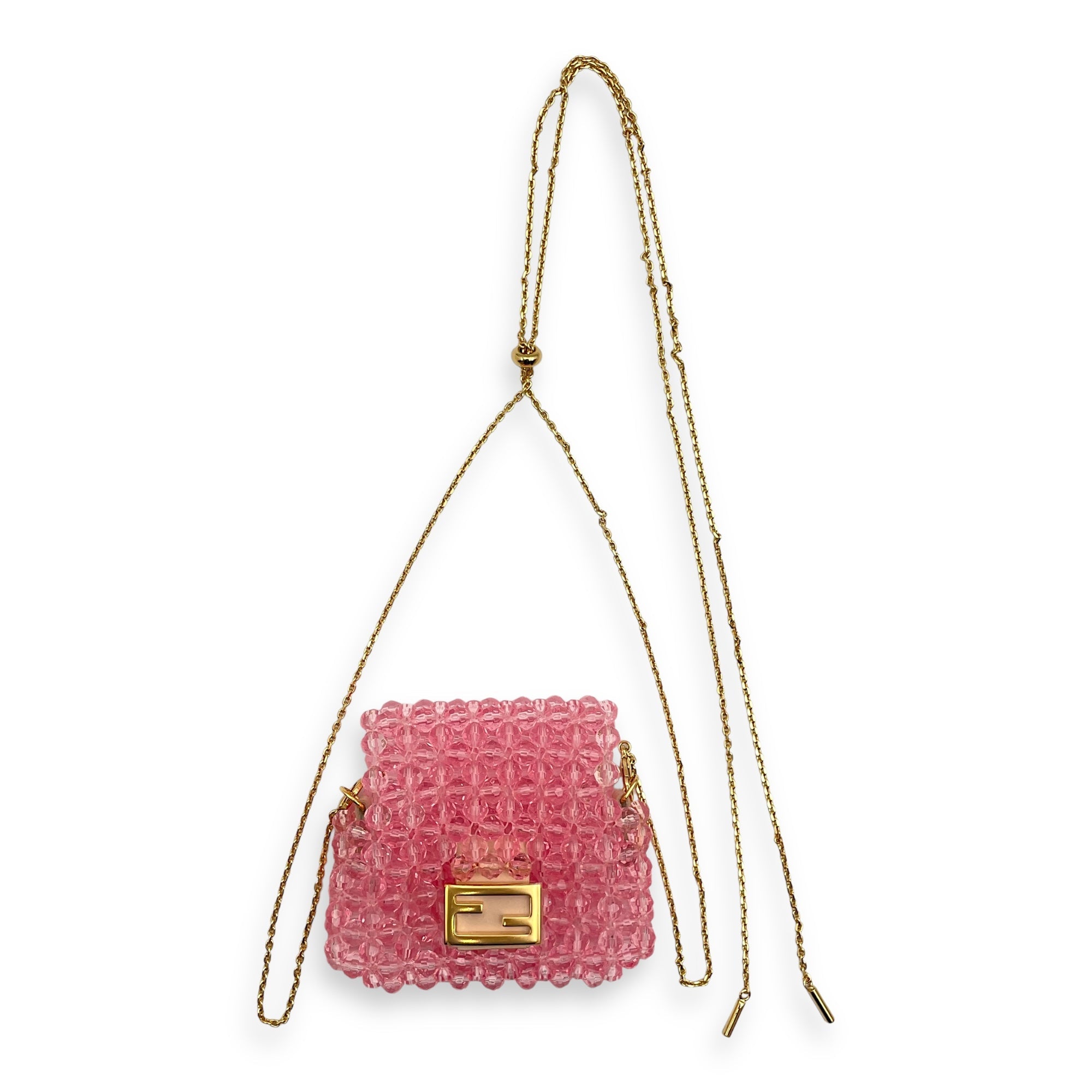 Beaded Baguette Charm/Crossbody Pico Pink Bag Accessory in Beads/Calfskin/Steel, Gold hardware - Image 4
