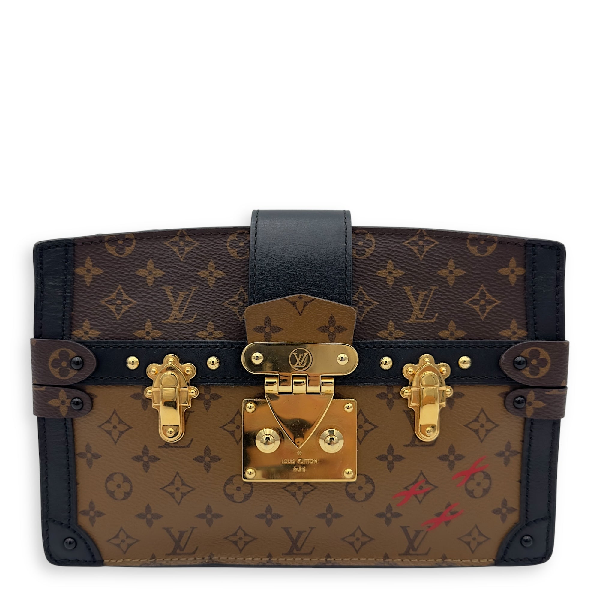 Trunk Clutch 2 Way Brown Crossbody Bag in Coated Canvas, Gold hardware