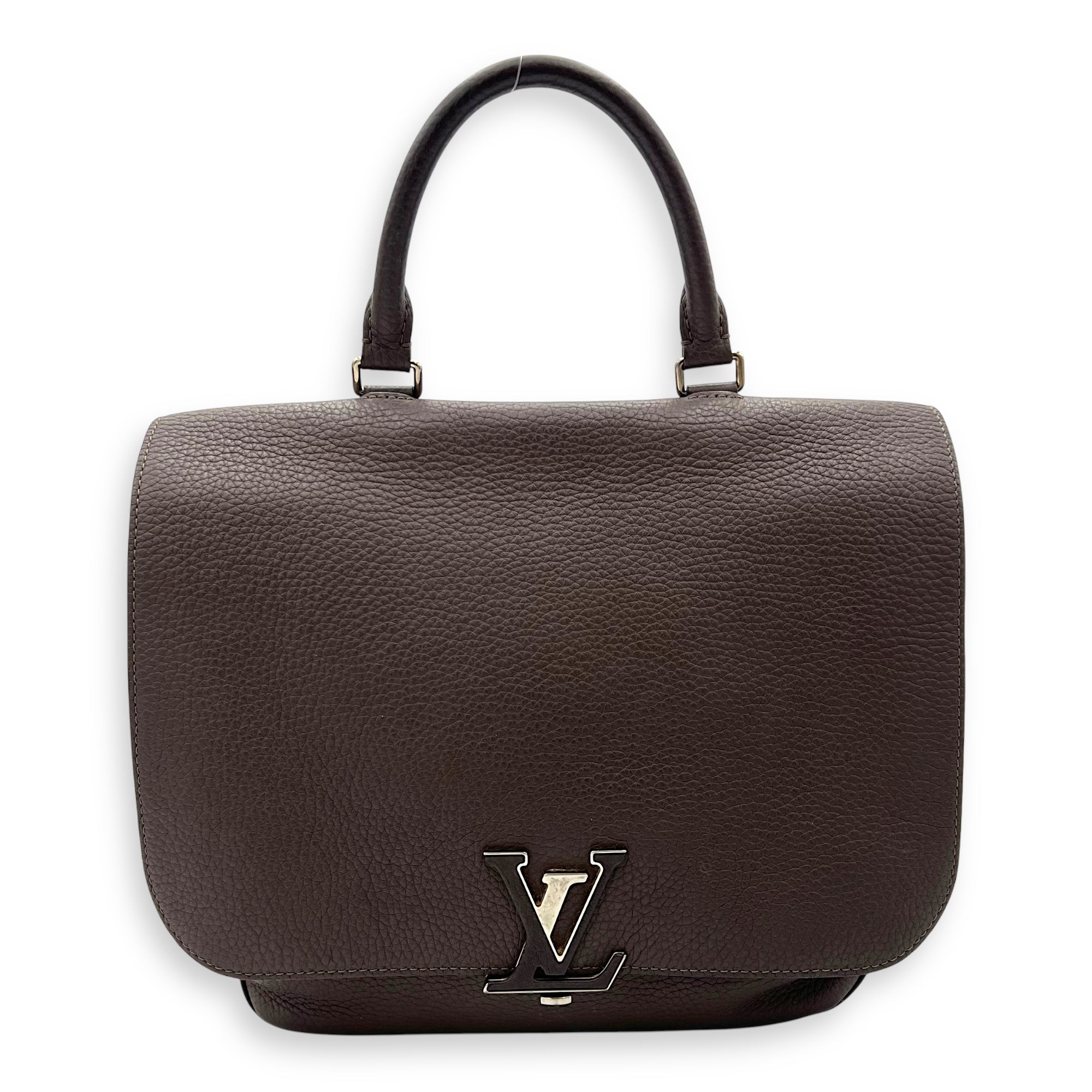 Volta Top Handle Bag Brown in Taurillon Leather, Silver hardware