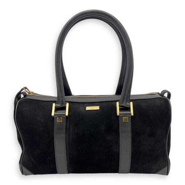 Boston Top Handle Bag Black in Suede Leather, Gold hardware
