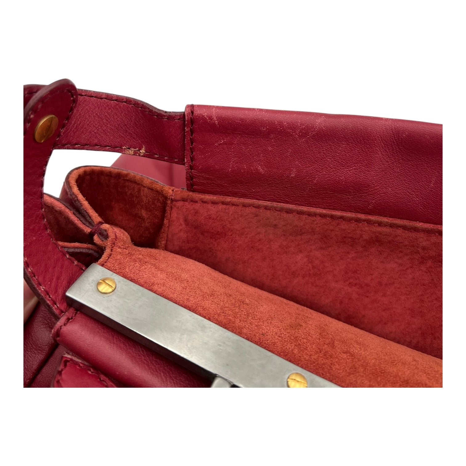 Peekaboo Top Handle Bag Red in Calfskin, Mixed hardware - Image 8