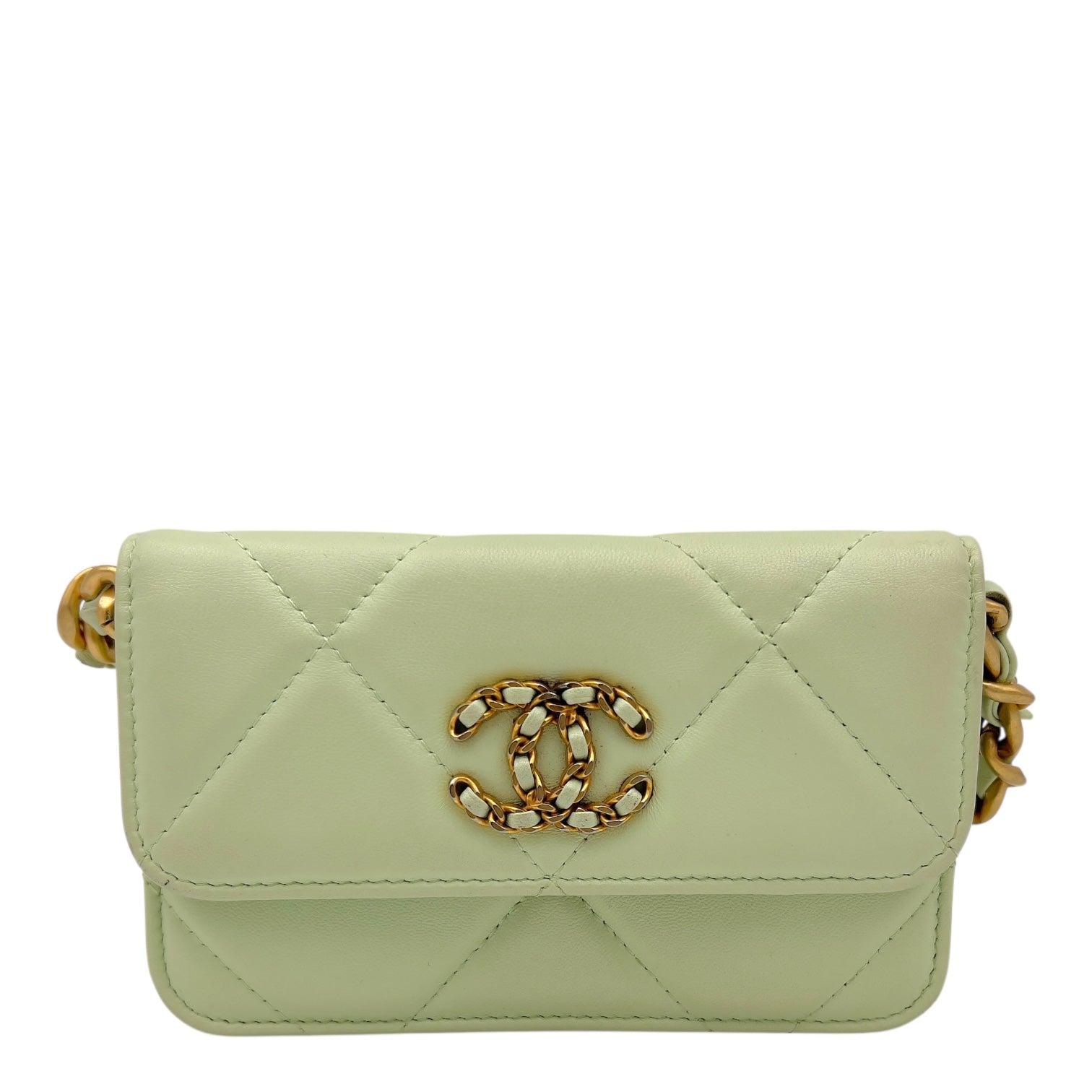 C19 Wallet On Chain Green in Lambskin, Mixed hardware