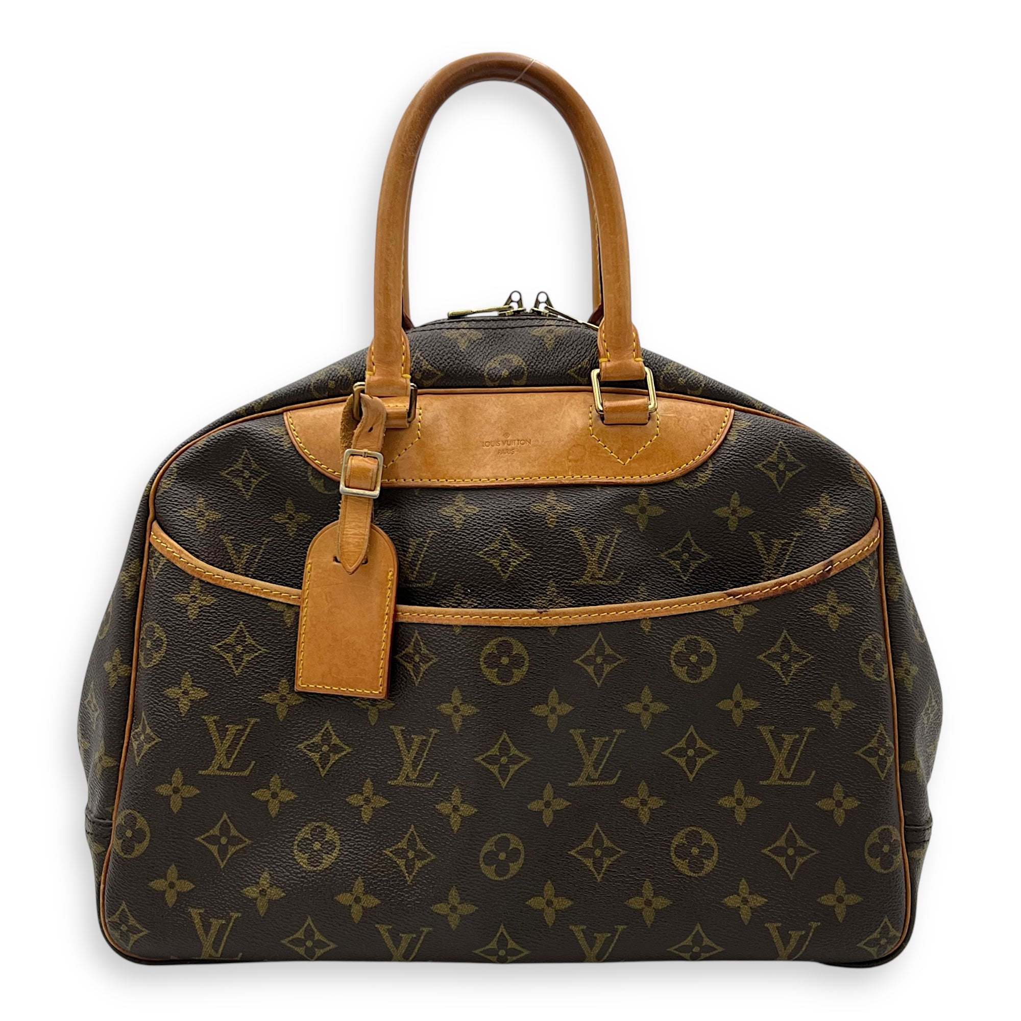 Deauville Top Handle Bag Brown in Monogram Coated Canvas, Gold hardware