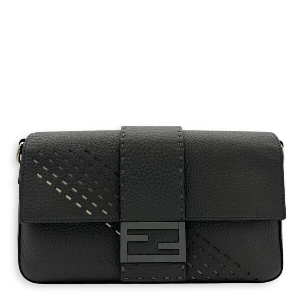 Baguette Crossbody Bag Grey in Calfskin, Silver hardware