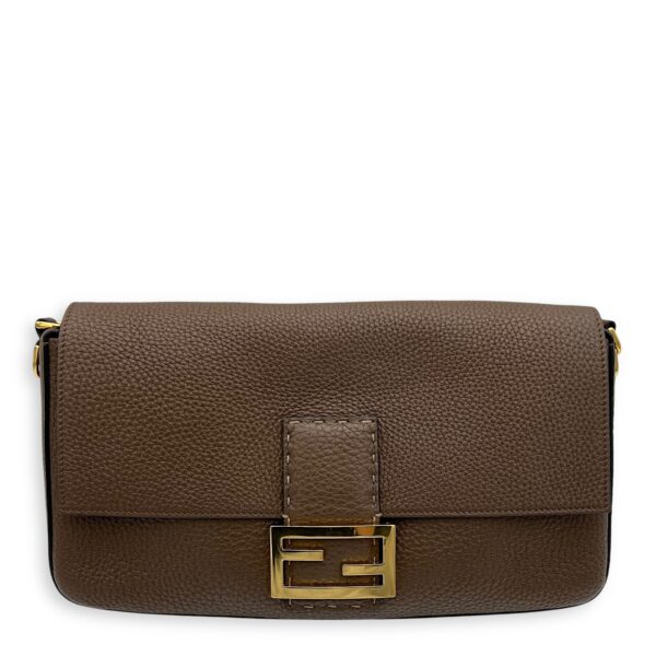 Baguette Top Handle Bag Brown in Calfskin, Silver hardware