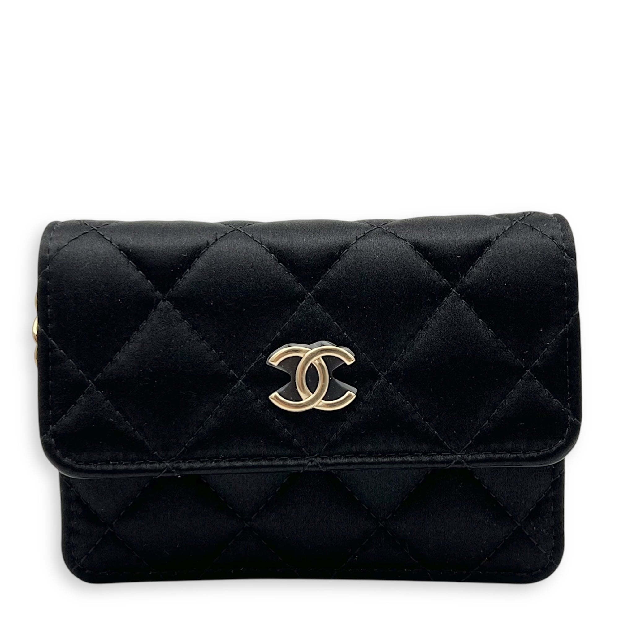 VIP Gift CC Wallet On Chain Black in Satin, Gold hardware