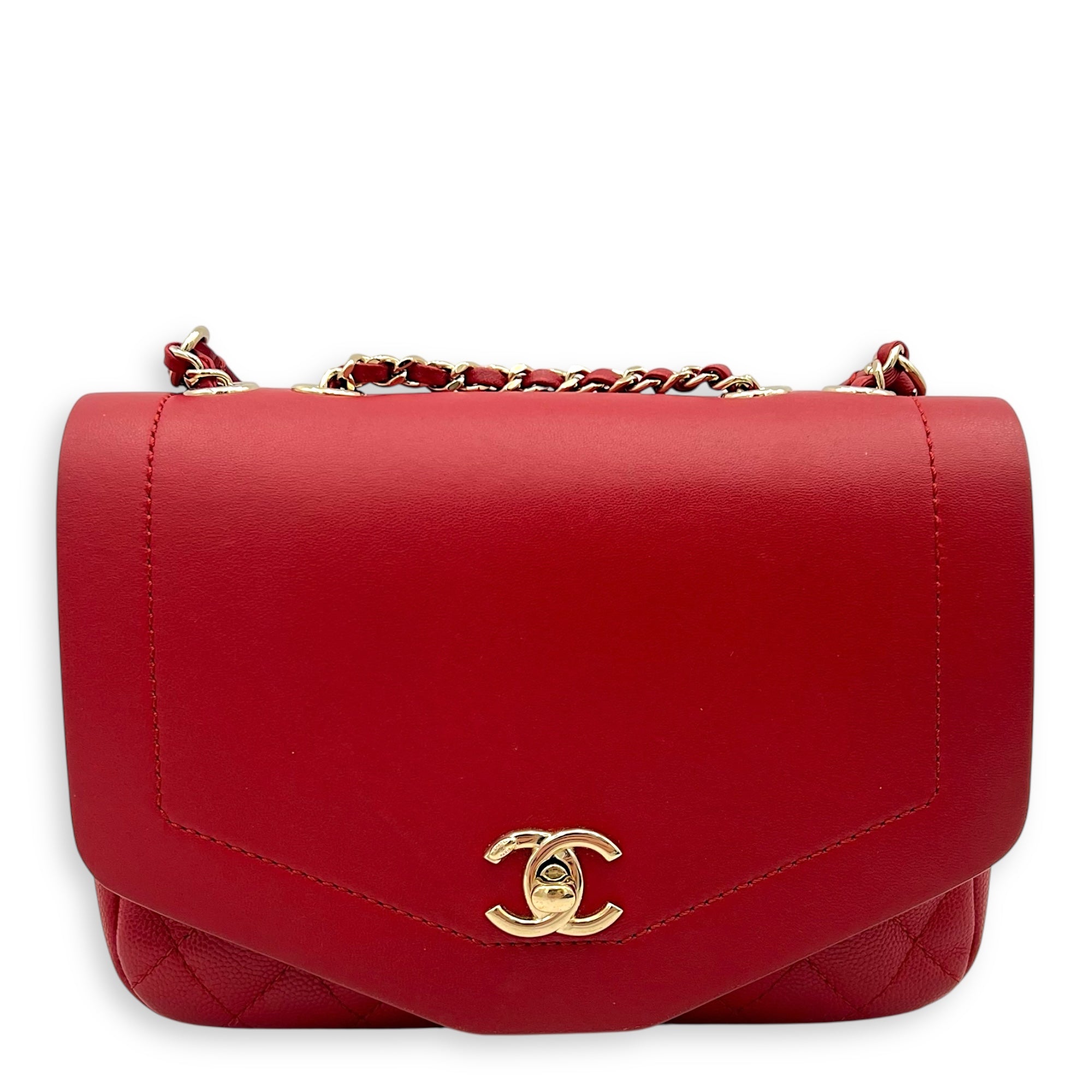 CC Flap Shoulder Bag Red in Calfskin, Gold hardware