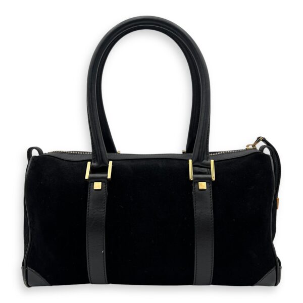 Boston Top Handle Bag Black in Suede Leather, Gold hardware - Image 3