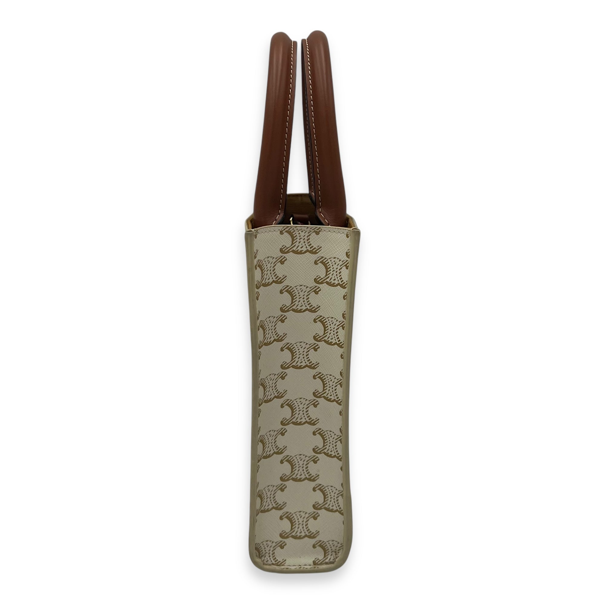 Vertical White Top Handle Bag in Coated Canvas, Gold hardware - Image 4
