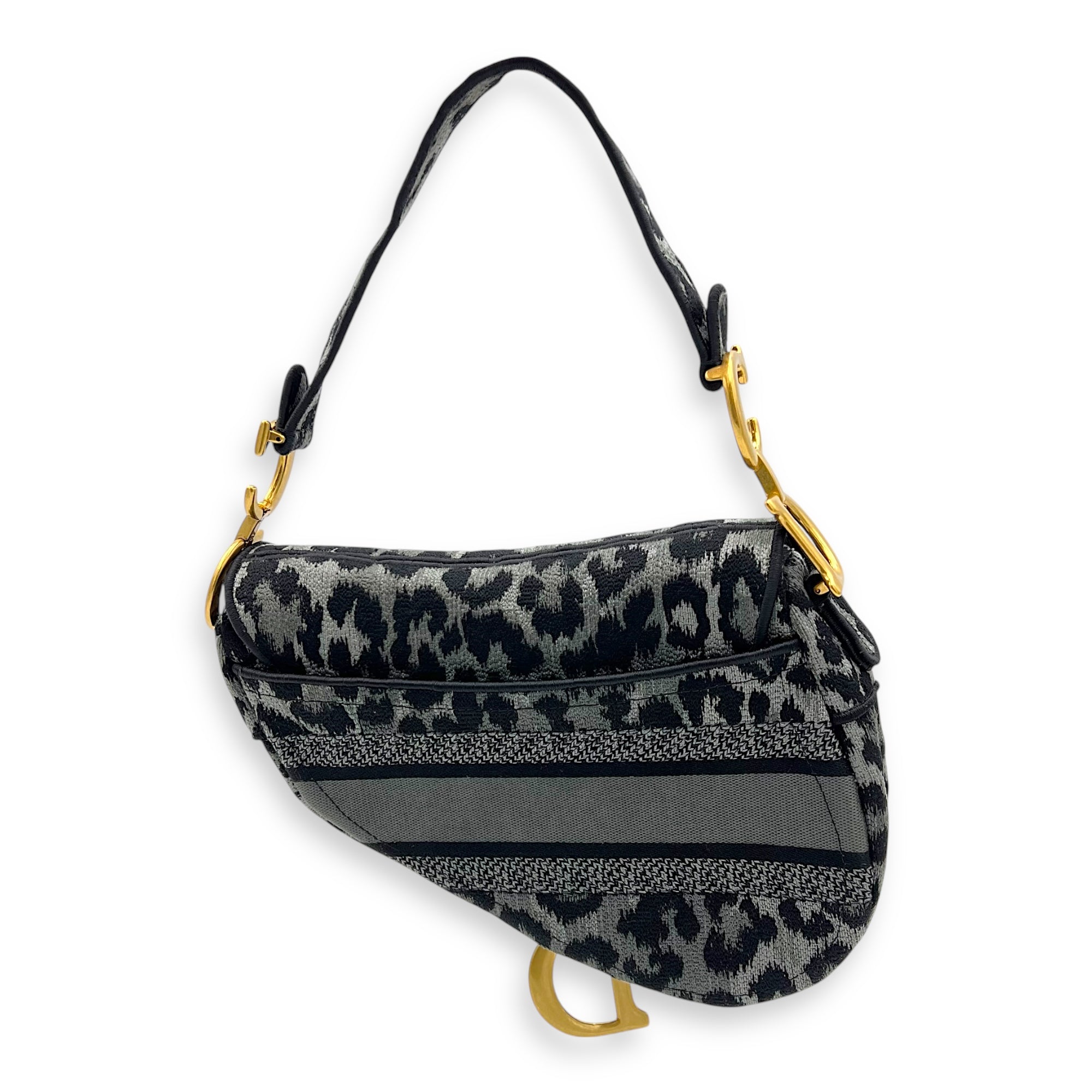 Saddle Grey Shoulder Bag in Jacquard, Gold hardware - Image 3