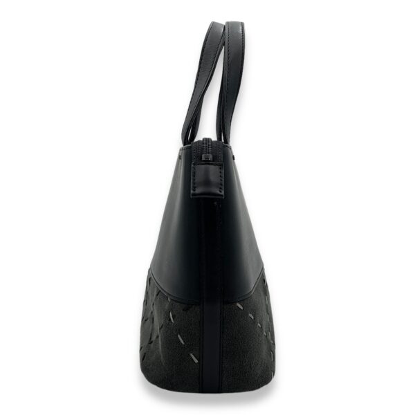 Logo Black Top Handle Bag in Calfskin and Suede, Silver hardware - Image 4