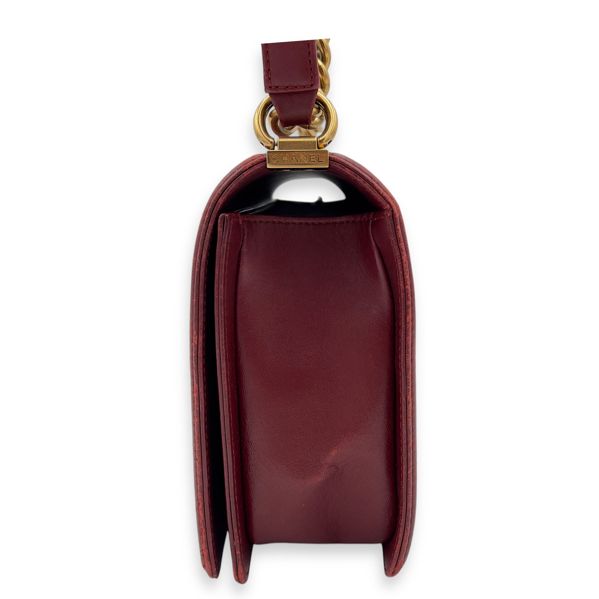 Boy Shoulder Bag Medium Red in Calfskin, Gold hardware - Image 4