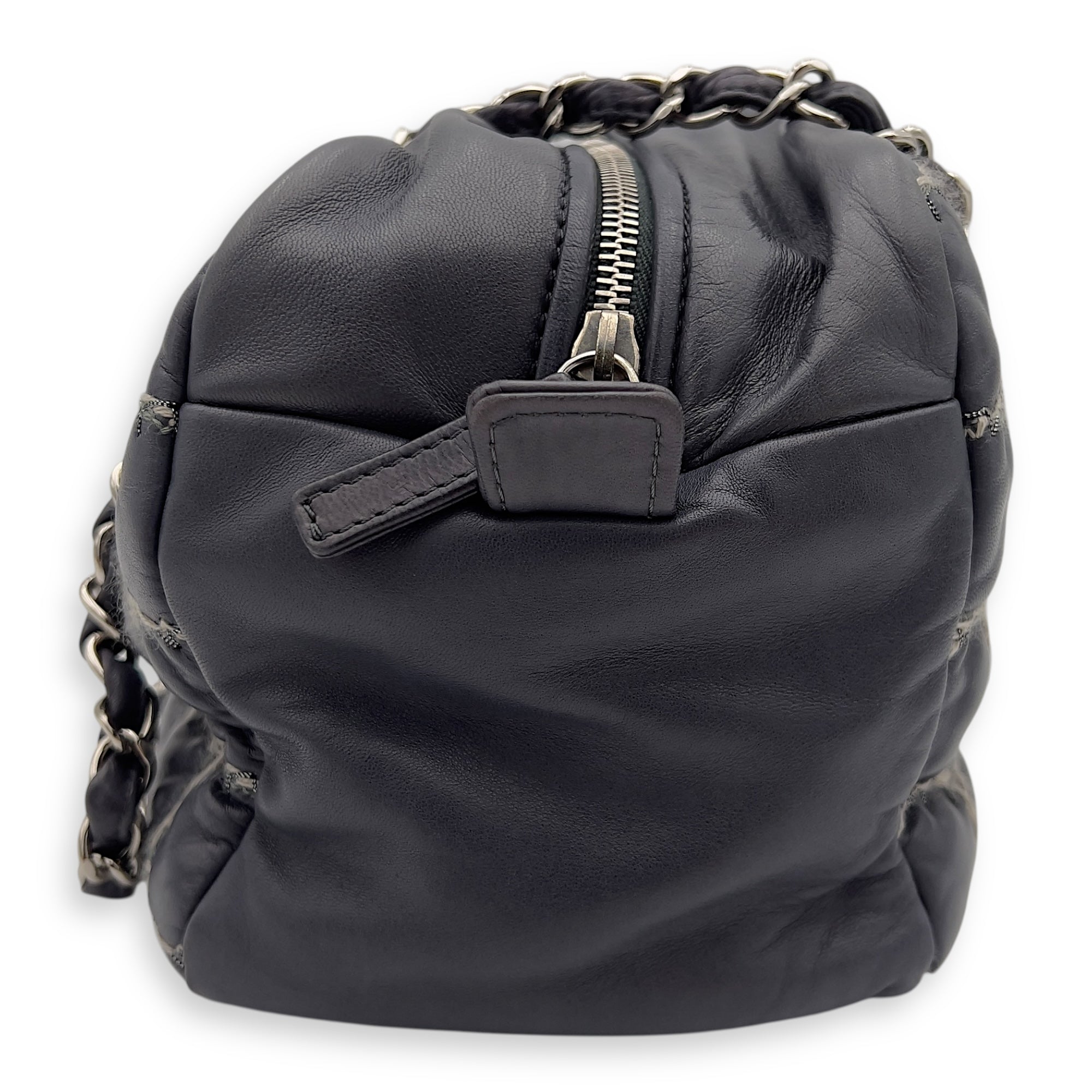 Double Stitch Bubble Grey Shoulder Bag in Tweed and Lambskin, Silver hardware - Image 6