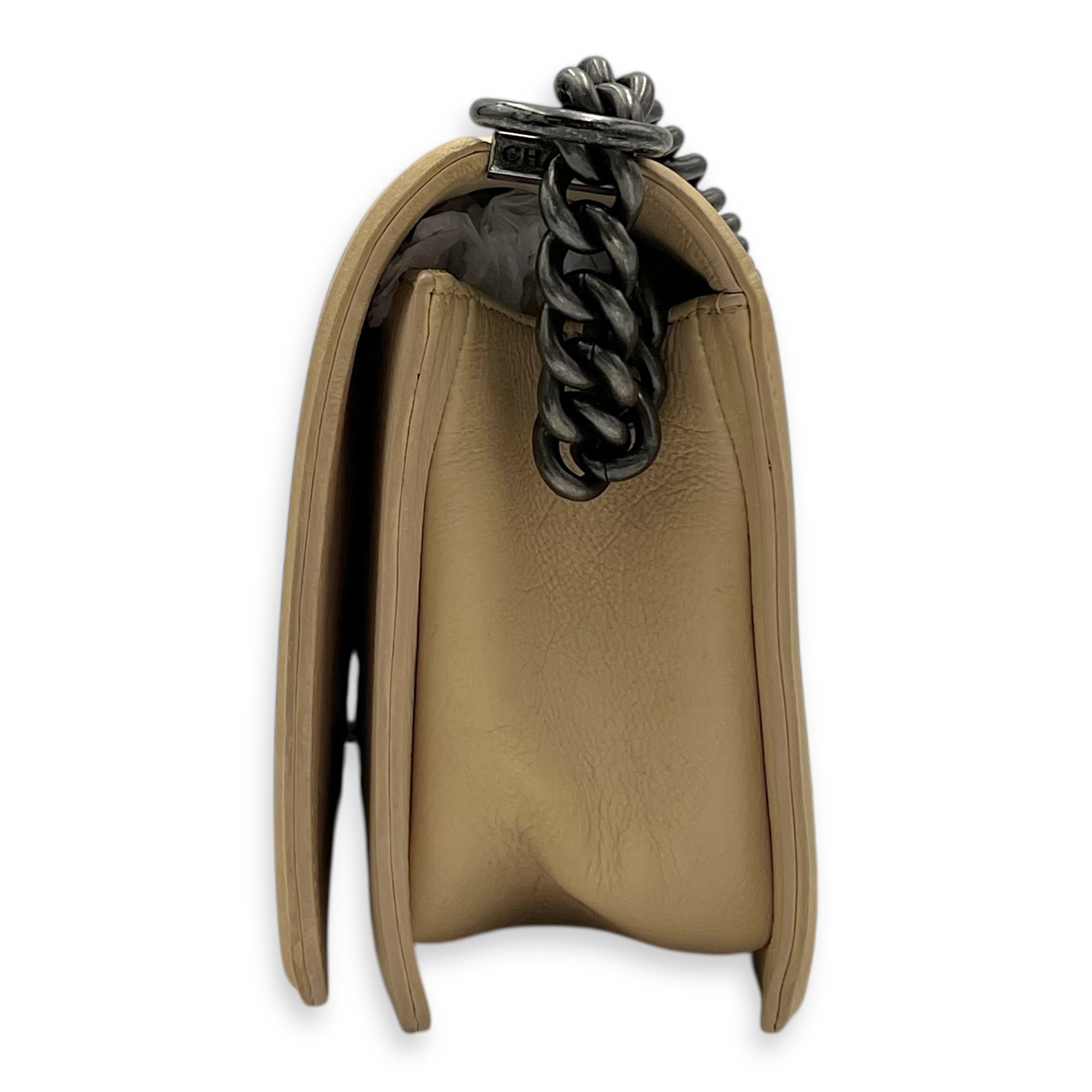 Boy Crossbody Bag Medium Beige in Calfskin, Silver hardware - Image 4