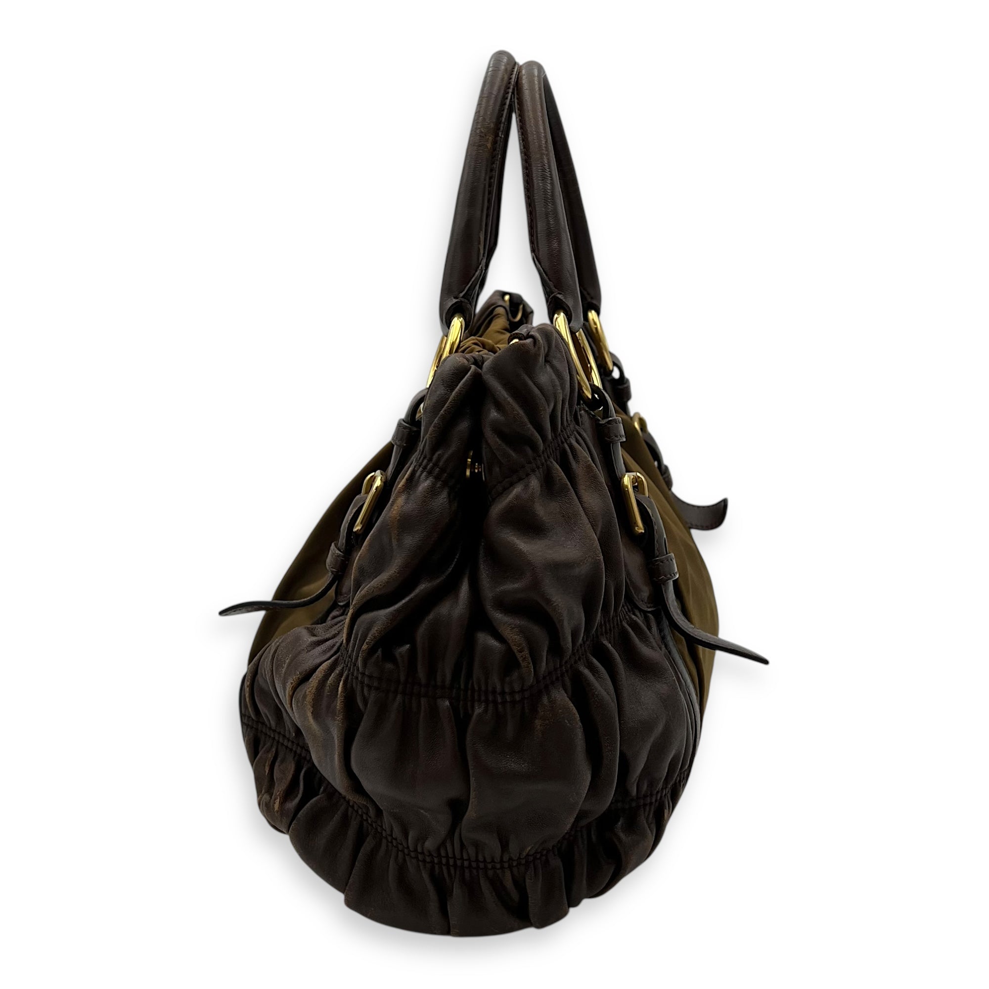 Vintage Top Handle Bag Green in Nylon, Gold hardware - Image 4