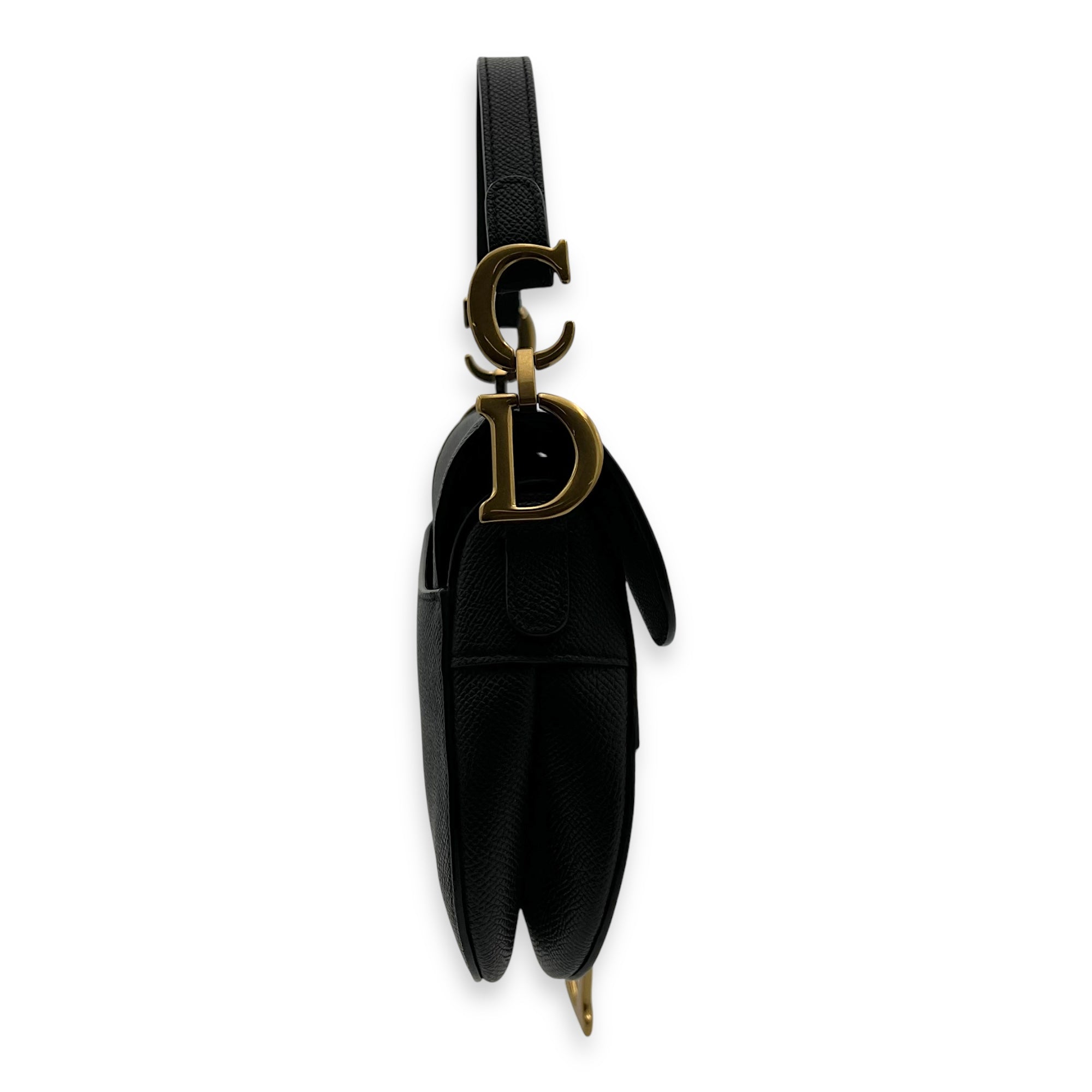 Saddle Mini Black Top Handle Bag in Calfskin, Gold hardware - Image 4