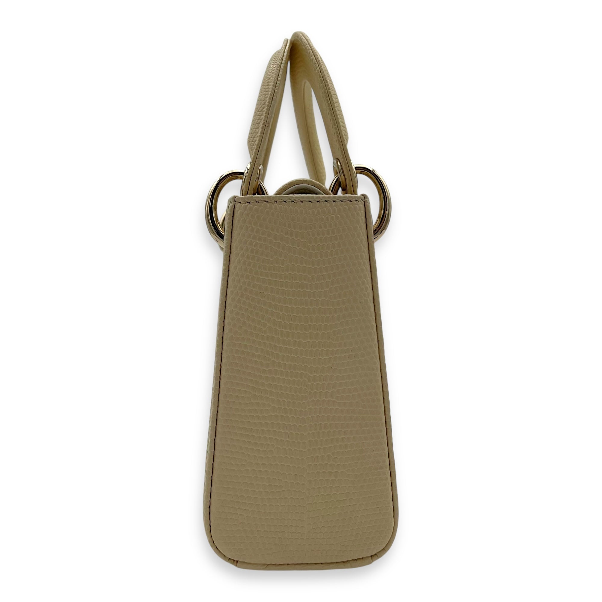 Lady Dior Top Handle Bag Mini Cream in Lizard, Light Gold hardware - Image 4