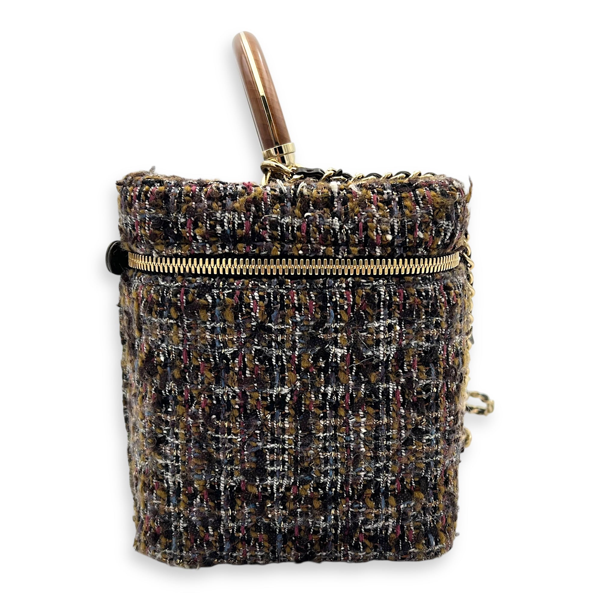 Vanity Case Wood Multi-colour Top Handle Bag in Tweed, Gold hardware - Image 4
