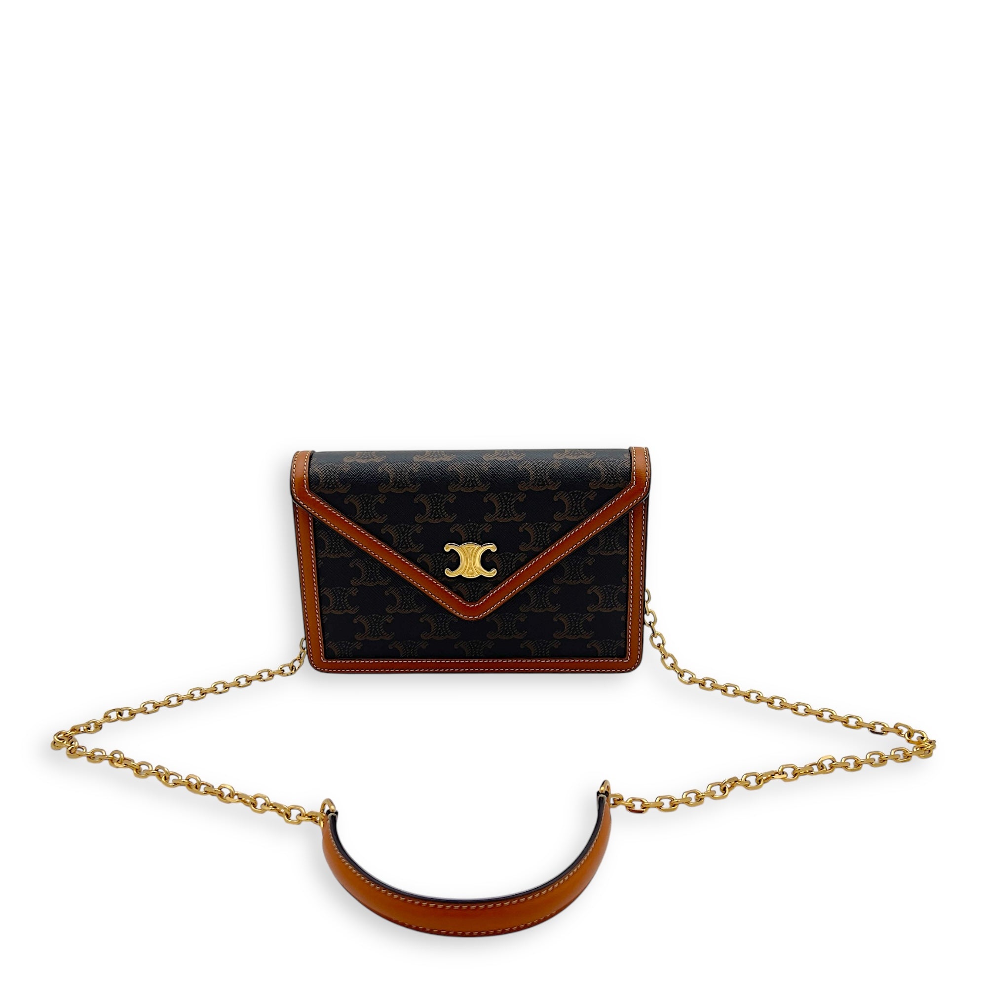 Triomphe Wallet On Chain Brown in Coated Canvas, Gold hardware - Image 14