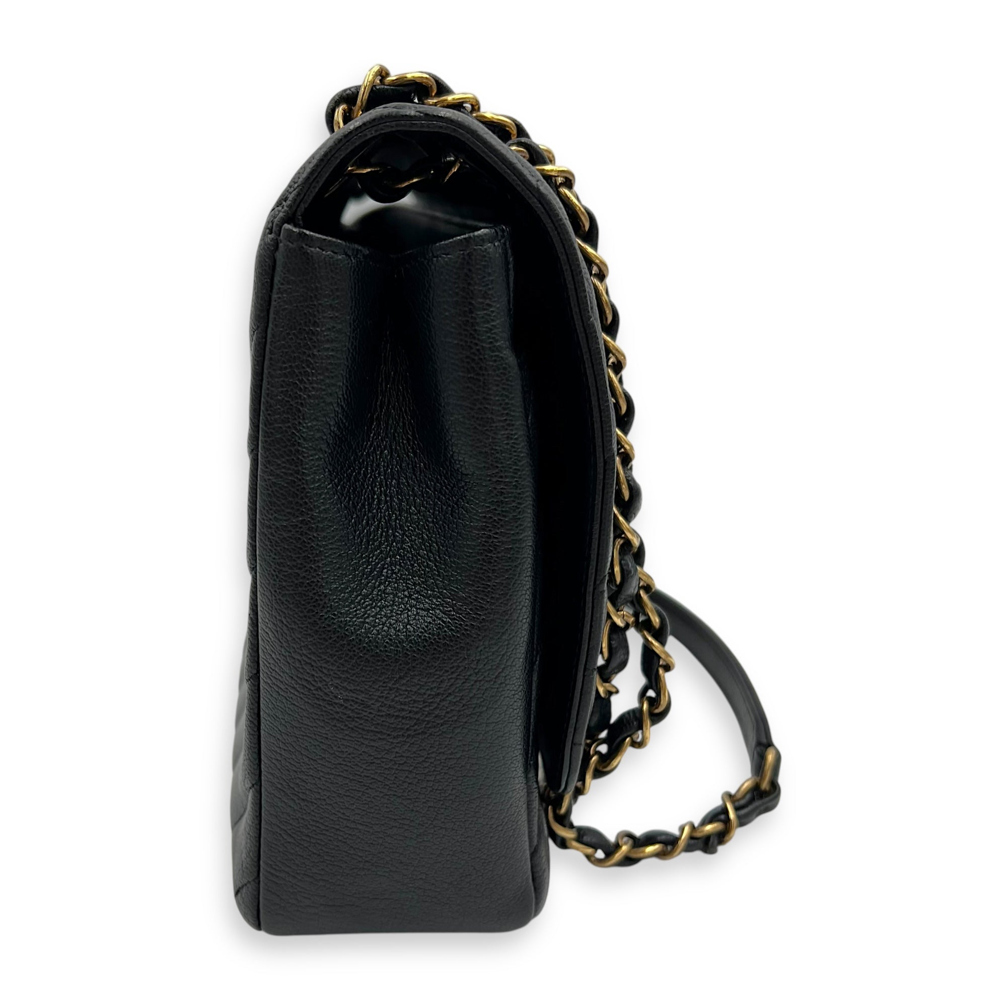 Diagonal Quilted Shoulder Bag Black in Goat Leather, Gold hardware - Image 6