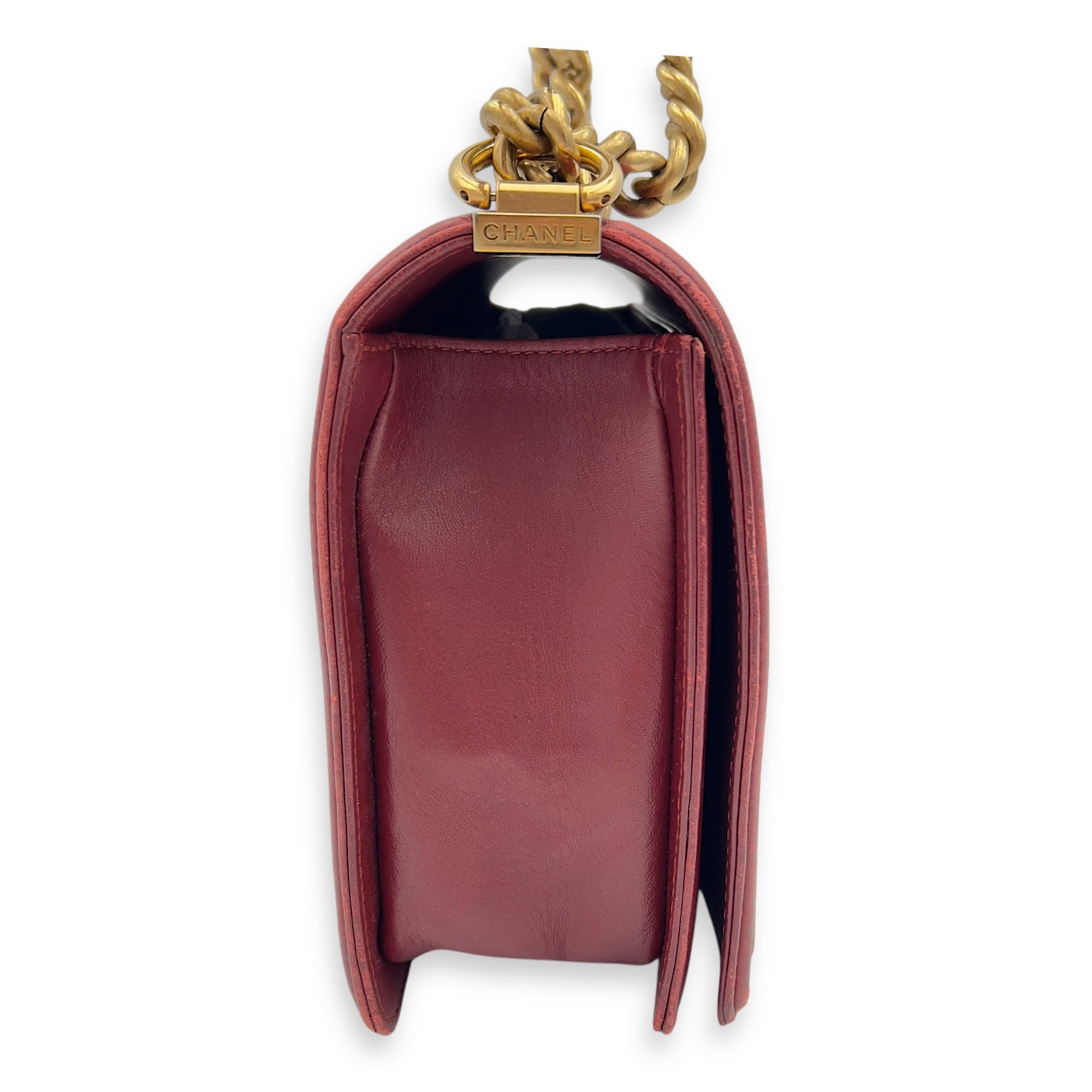 Boy Shoulder Bag Medium Red in Calfskin, Gold hardware - Image 5