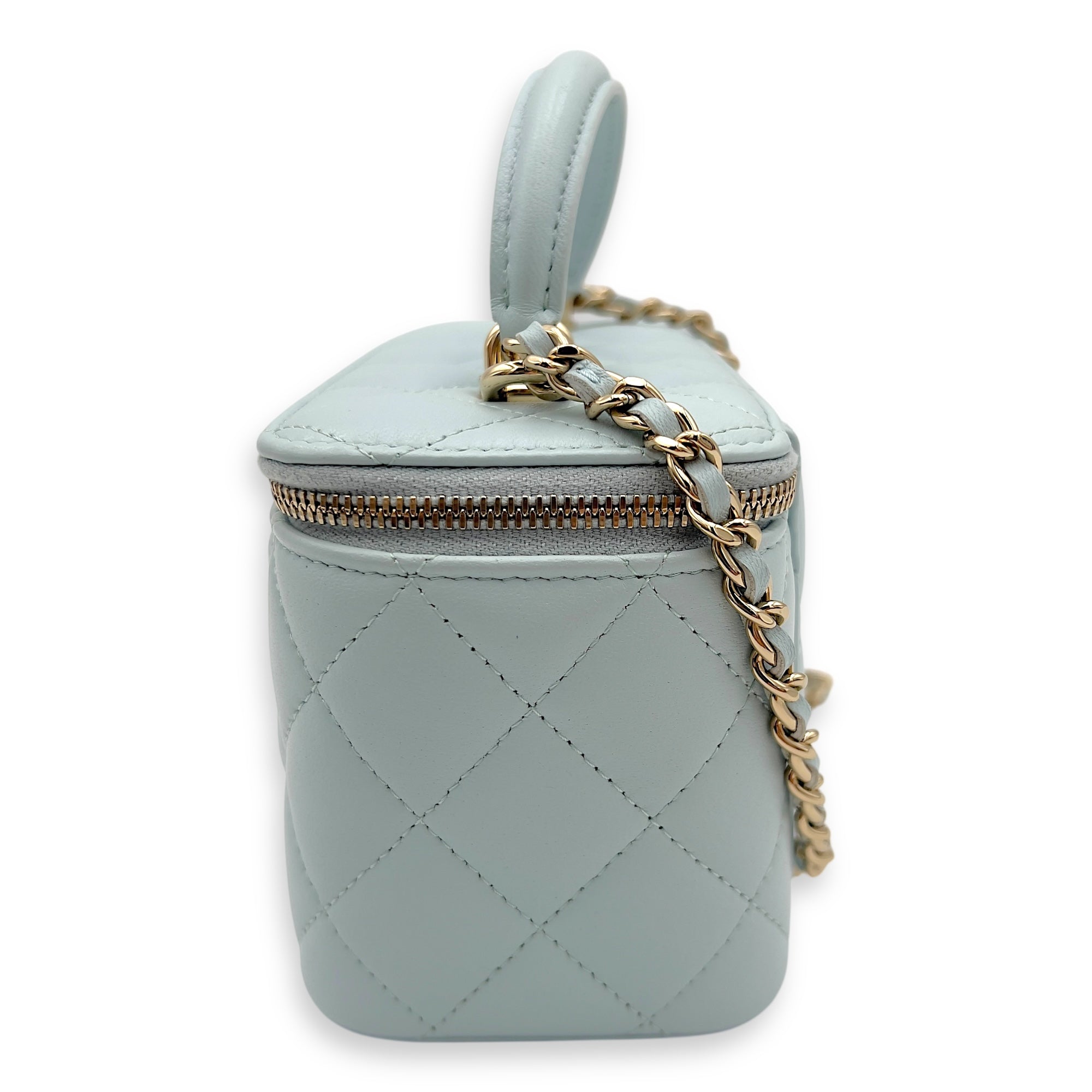 Vanity Crossbody Bag Blue in Lambskin, Gold hardware - Image 5