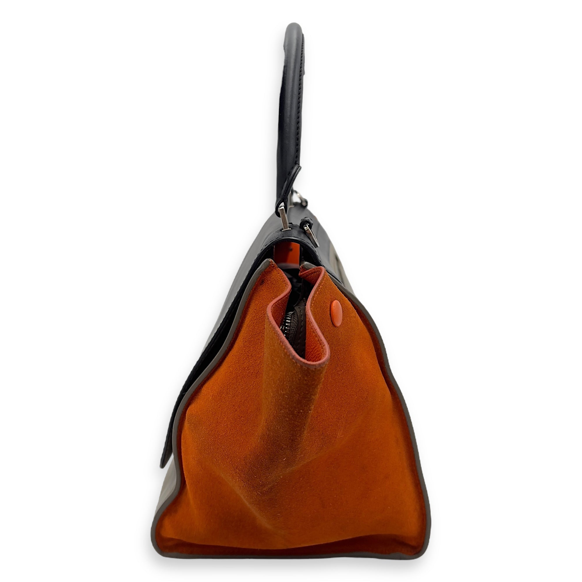 Trapeze Top Handle Bag Medium Black in Calfskin, Silver hardware - Image 7