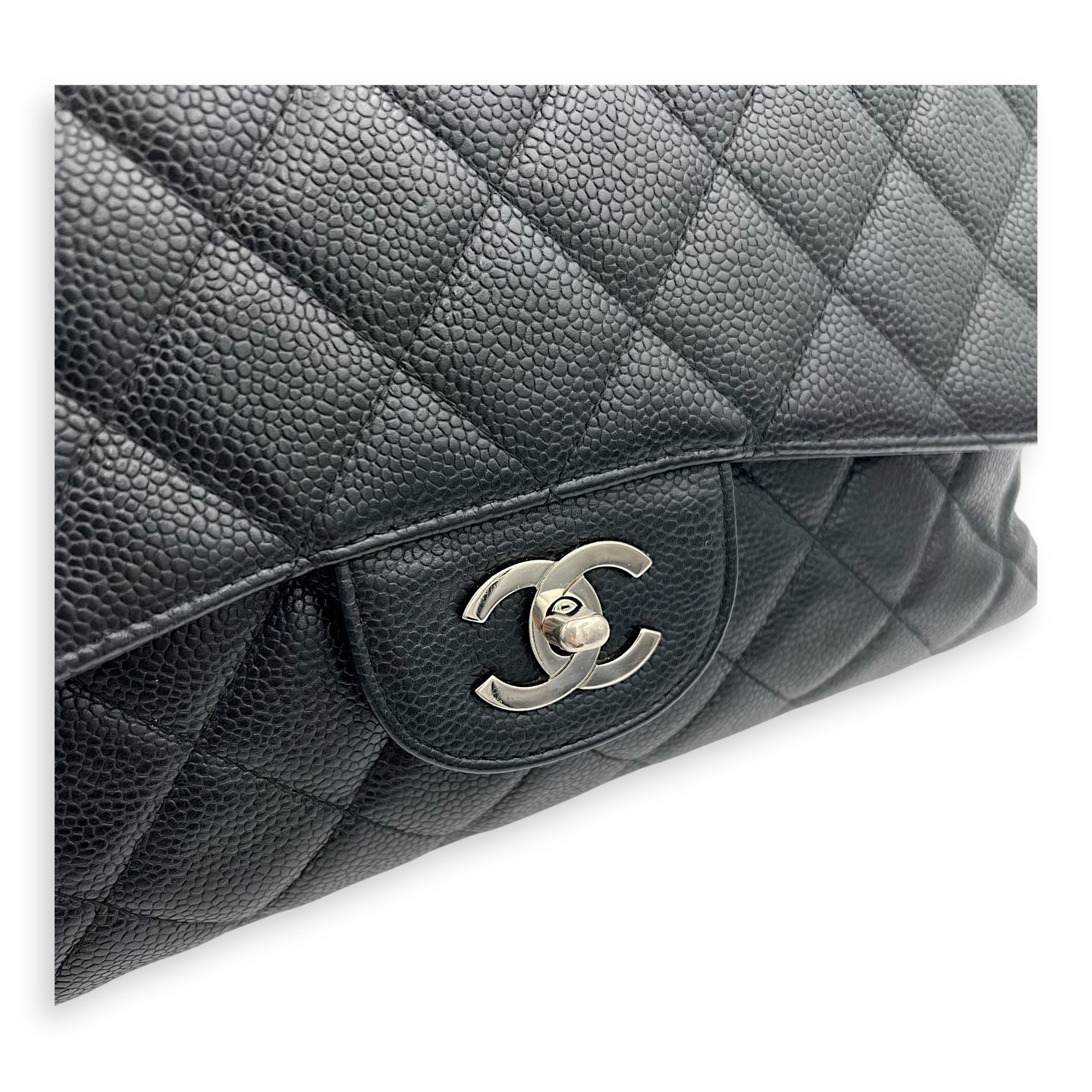 Classic Jumbo Black Shoulder Bag in Caviar Leather, Silver hardware - Image 8