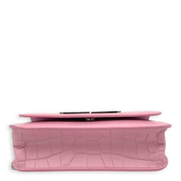 Gossip Pink Wallet On Chain in Crocodile Embossed Calfskin, Silver hardware - Image 10