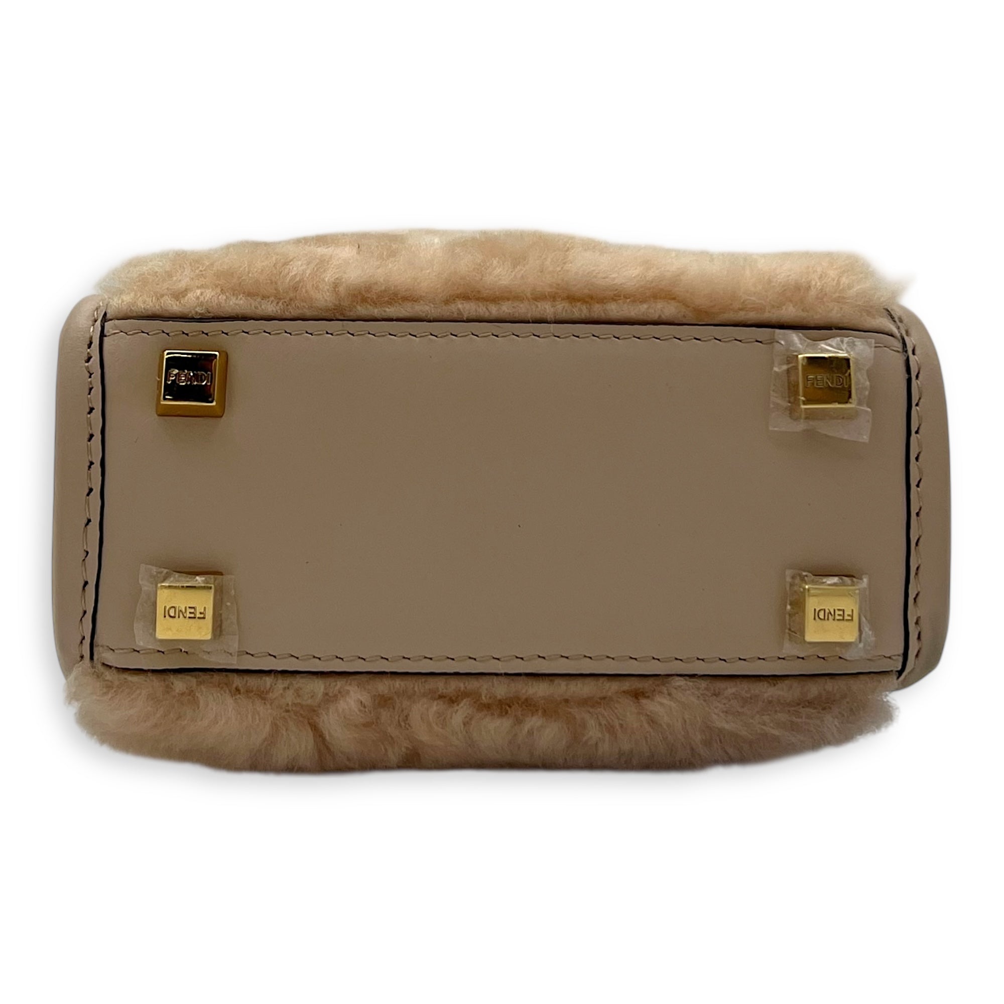 Sunshine Top Handle Bag Mini Beige in Faux Fur, Gold hardware - Image 6